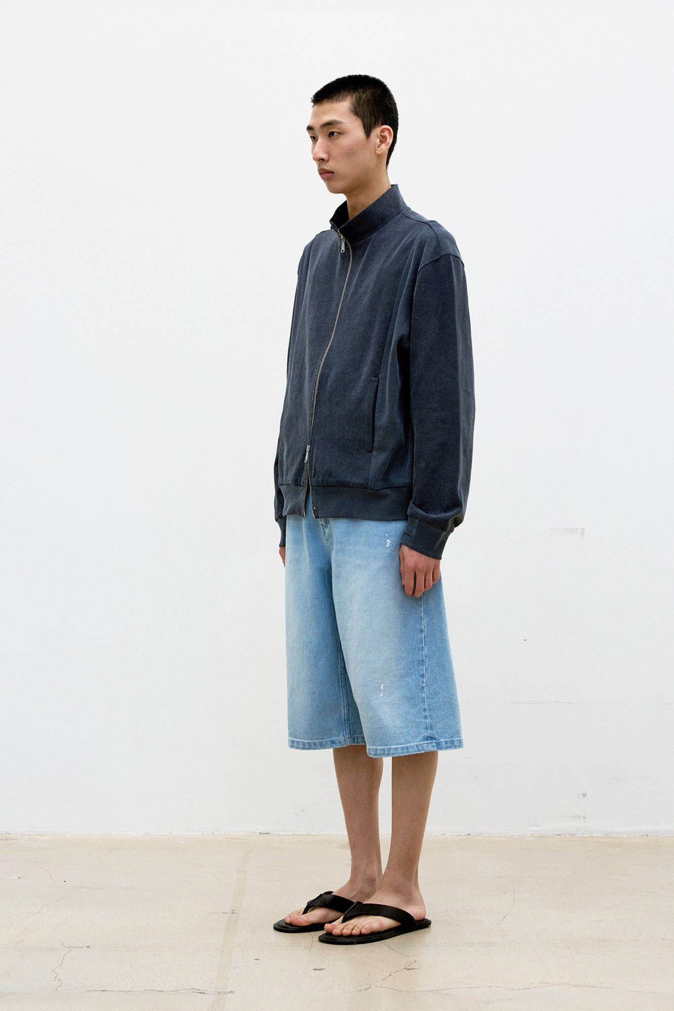 Painted washed bermuda jeans (Washed indigo)