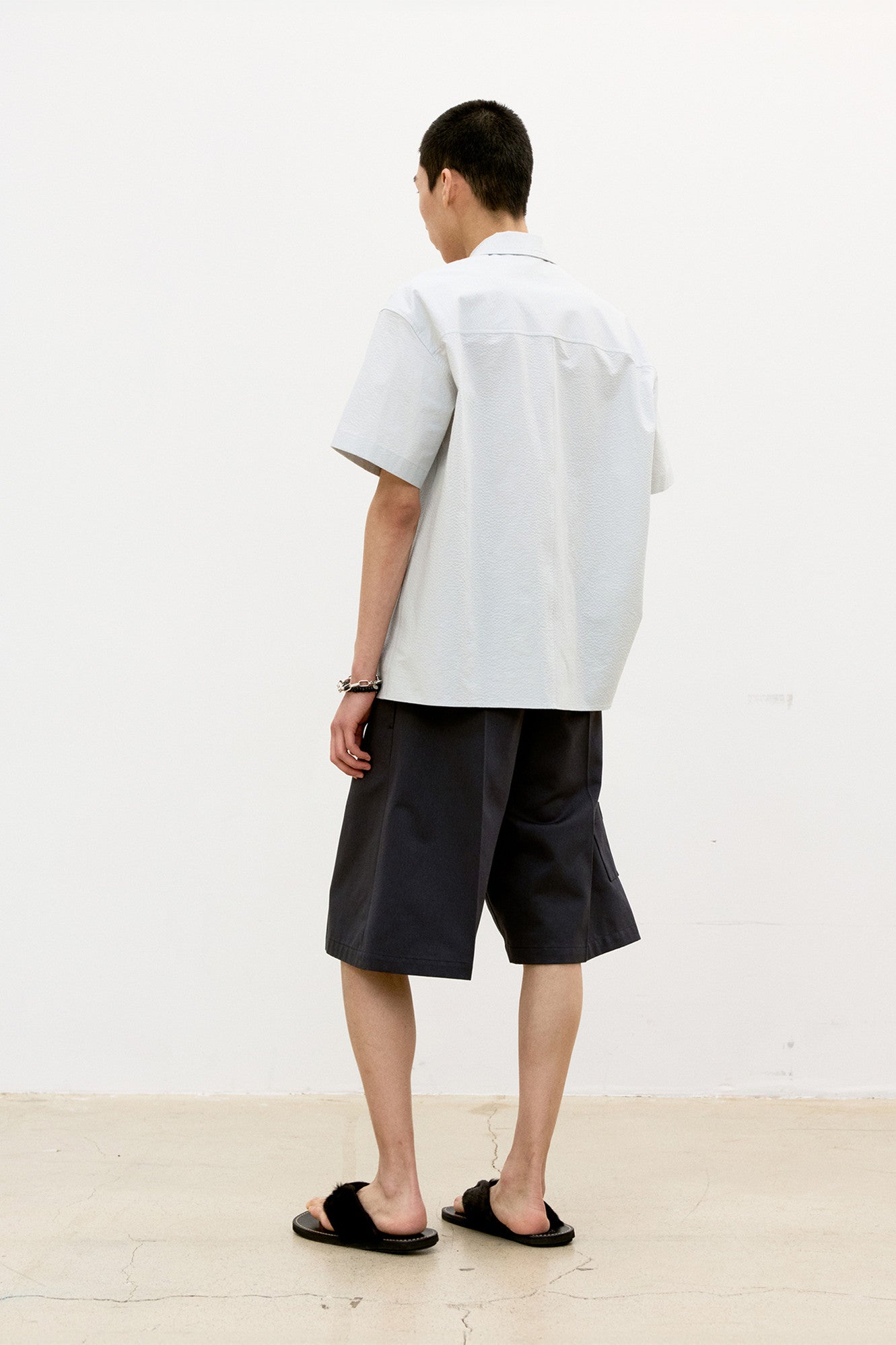 Panel line camp collar half shirt (Cool gray)