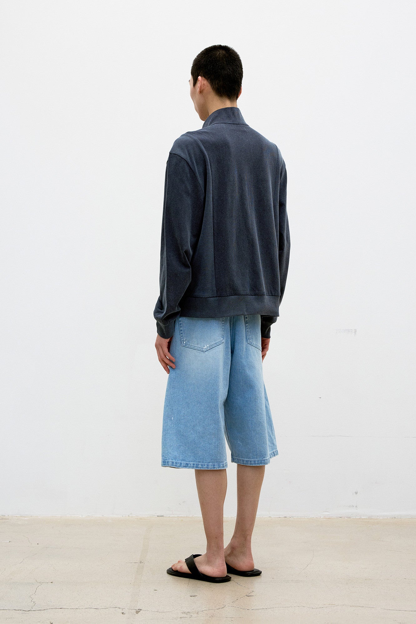 Painted washed bermuda jeans (Washed indigo)