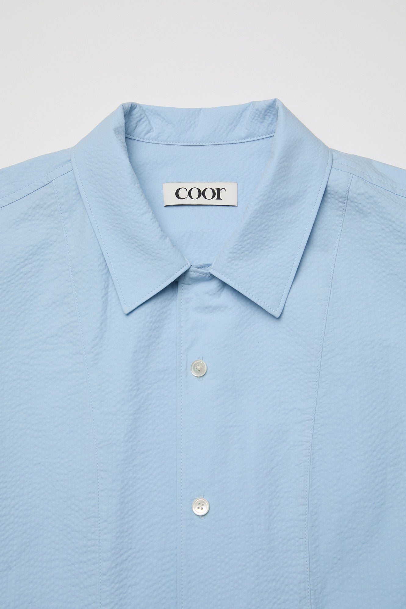 Panel line camp collar half shirt (Sky blue)