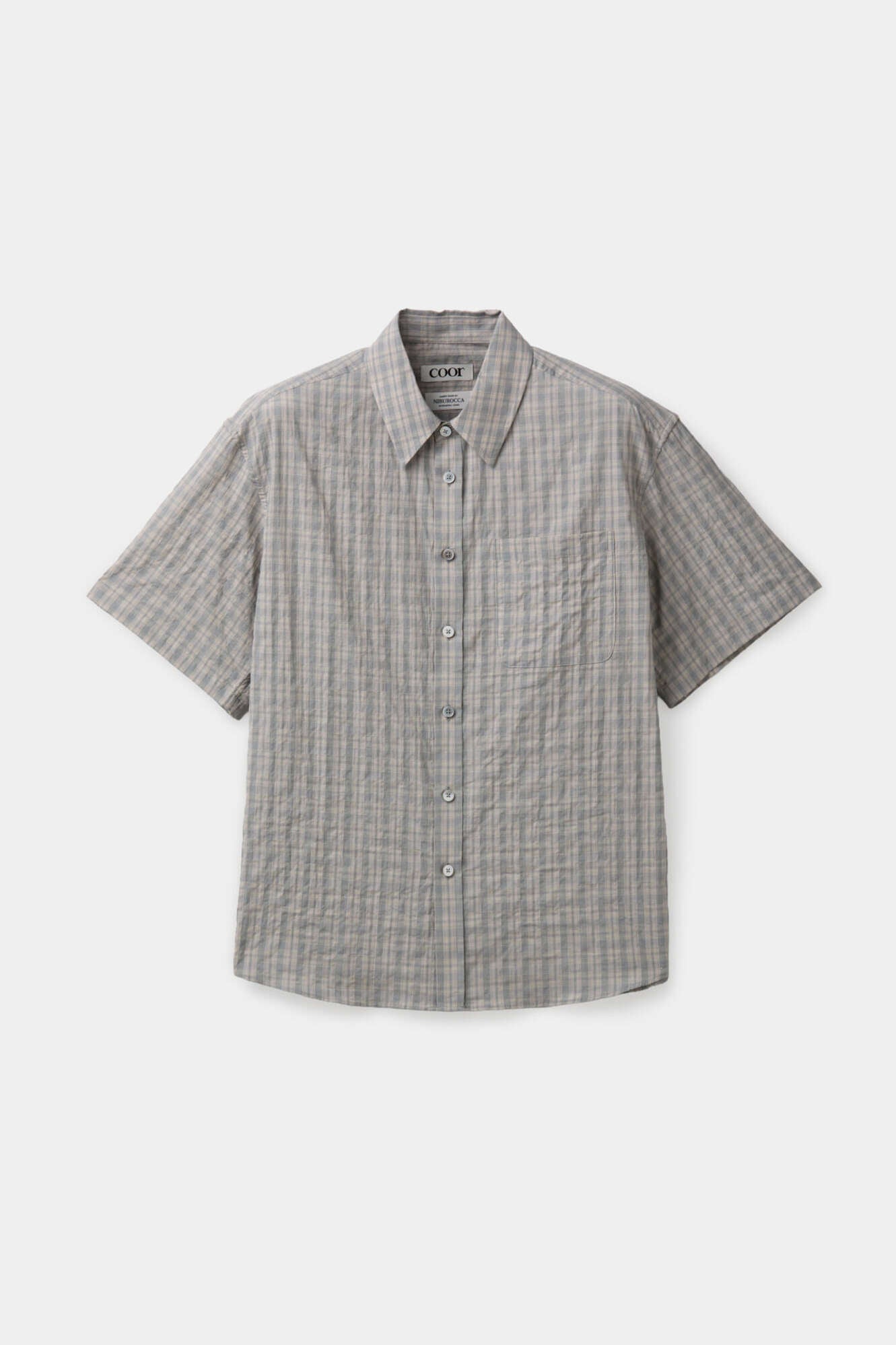 Alternative wrinkle check half shirt (Washed khaki beige)