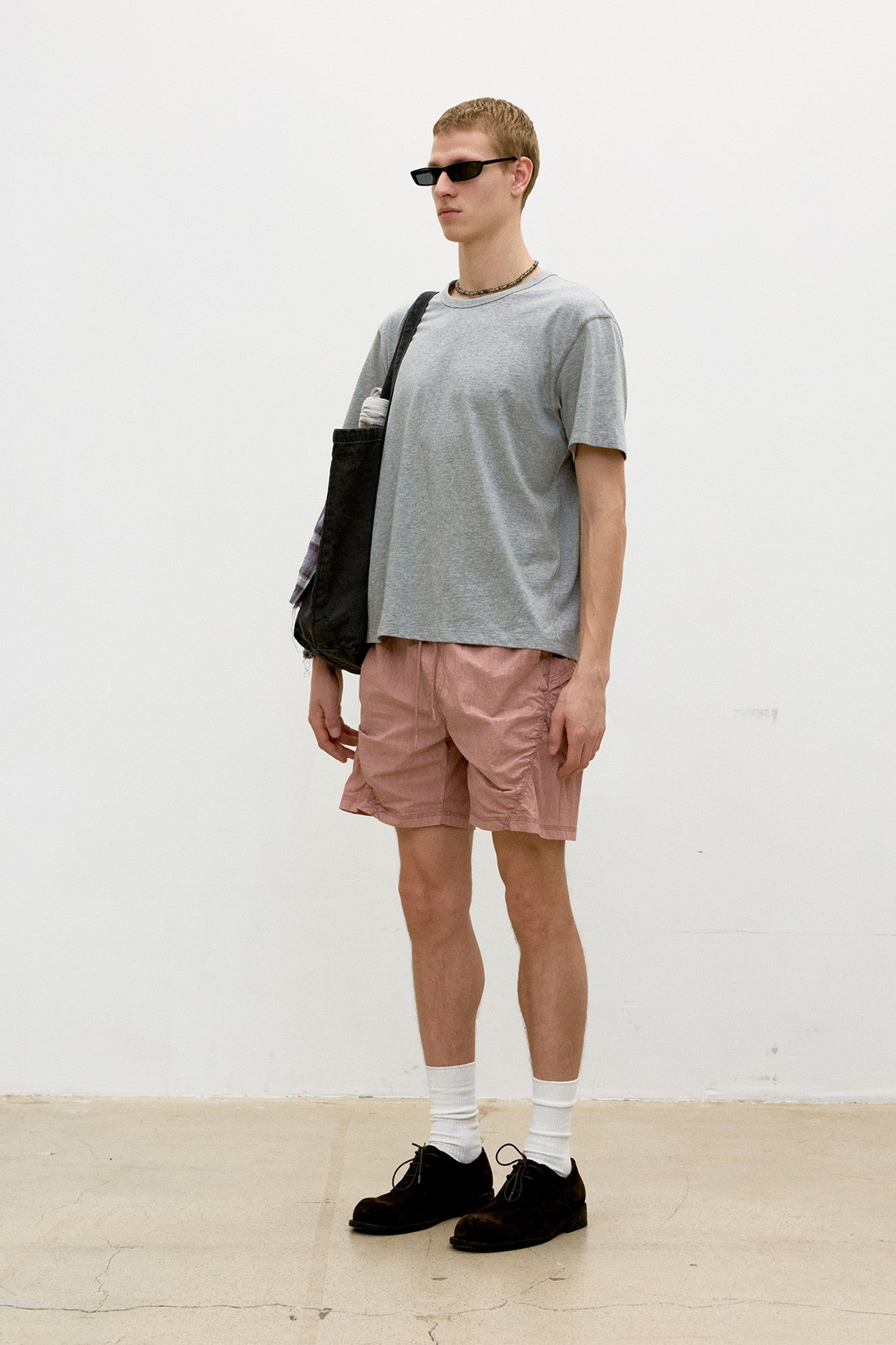 Chain stitch pointed crop t-shirt (Melange gray)
