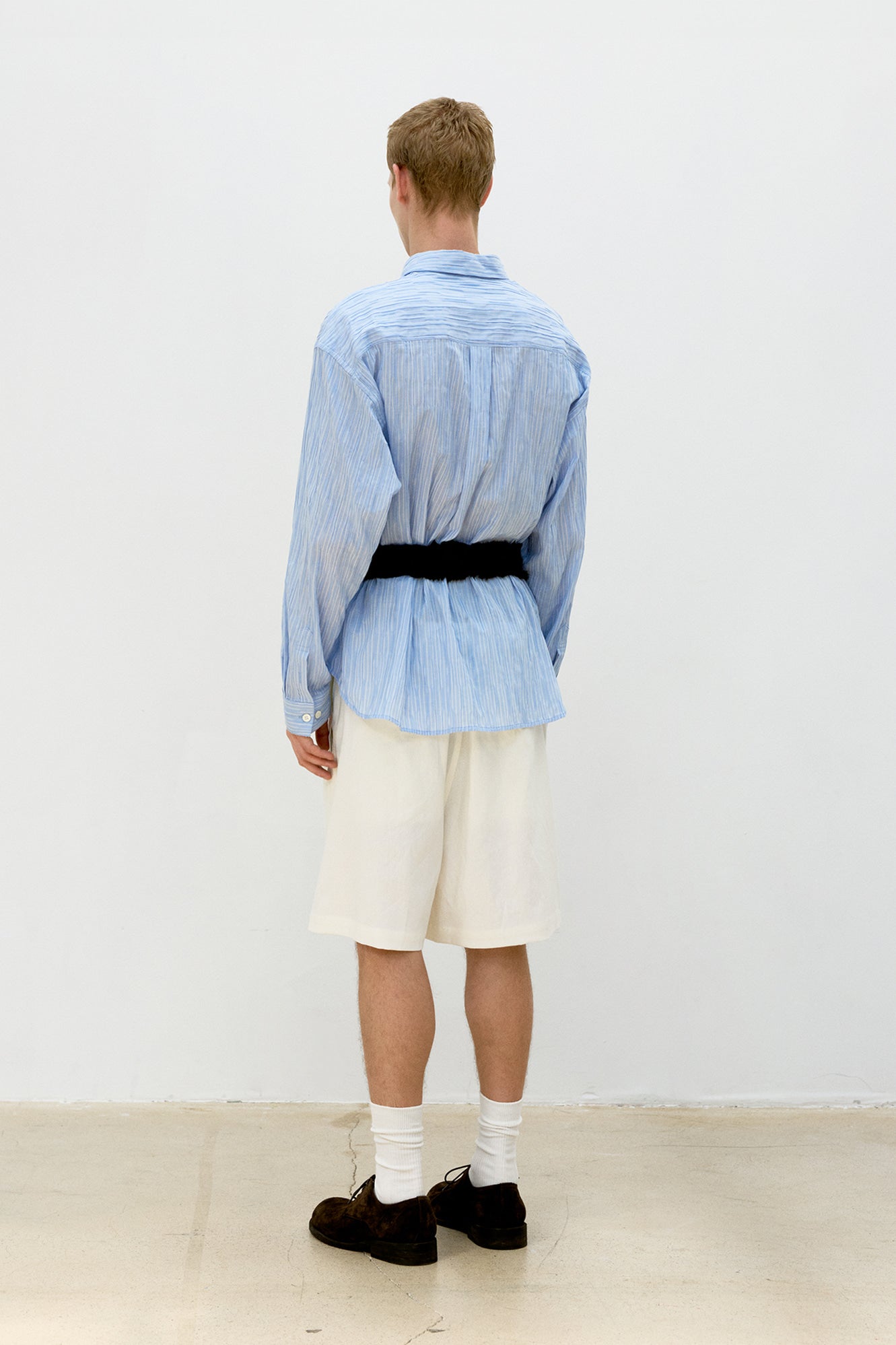 Semi-overfit wrinkle stripe shirt (Sky blue)
