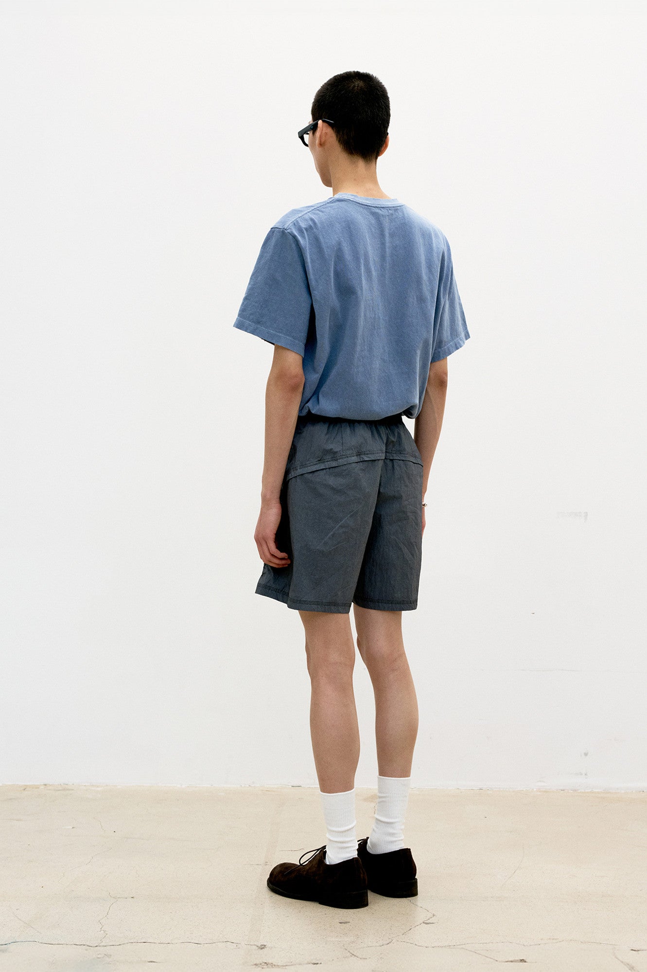 Damaged color dyed crop t-shirt (Washed blue)