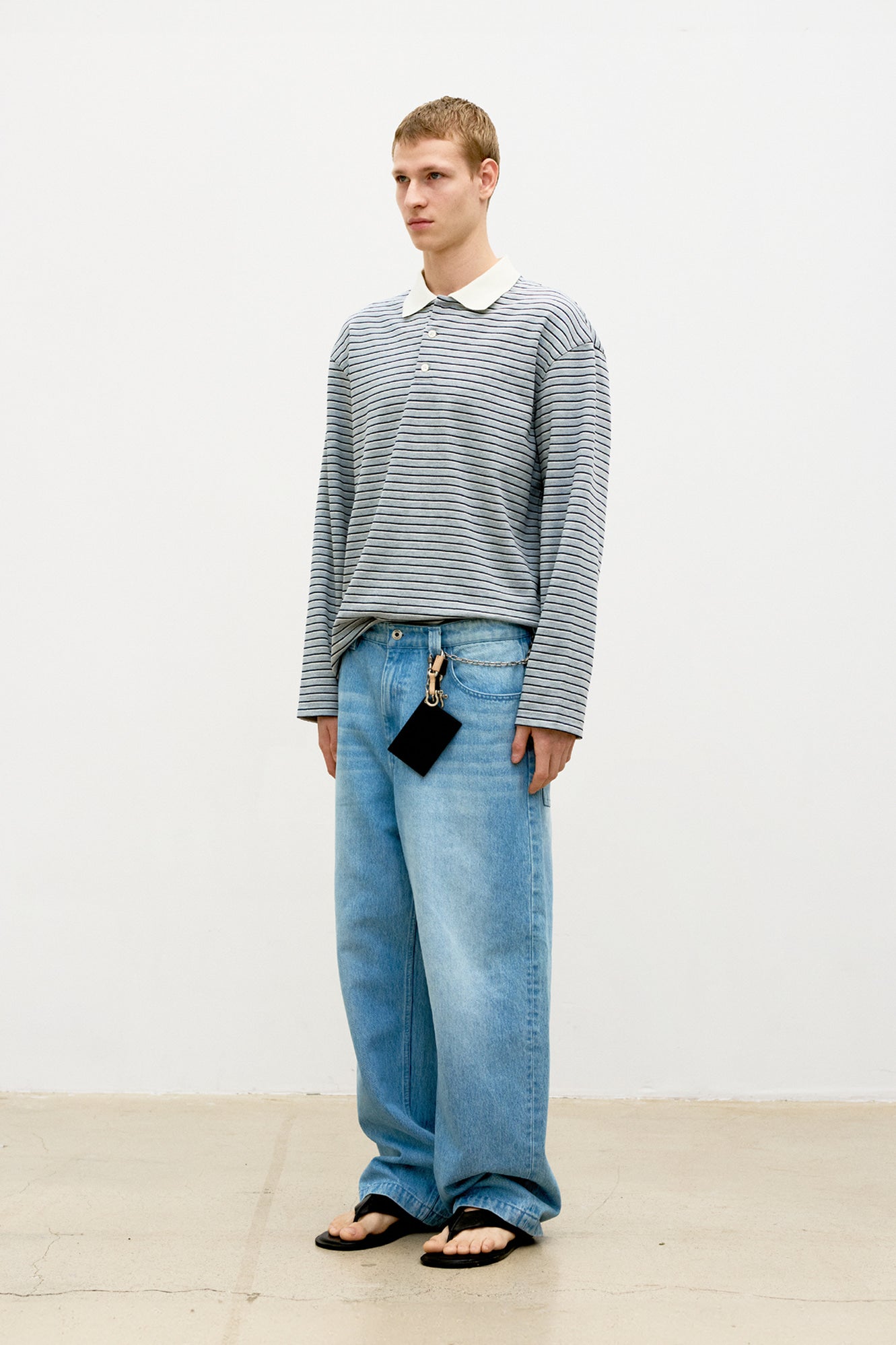 Multi-stripe pique polo shirt (Melange gray)