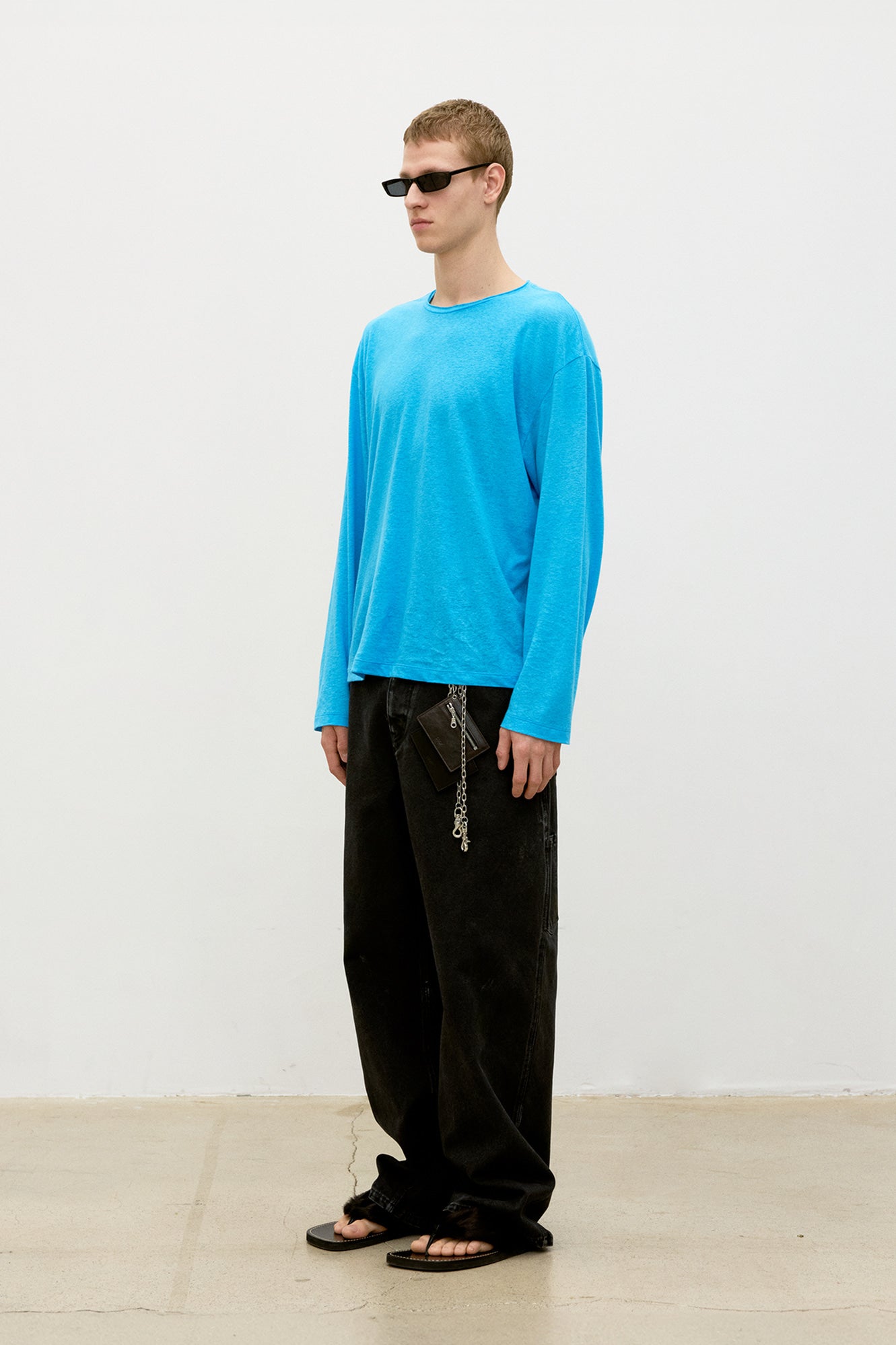 Linen blend long sleeve t-shirt (Blue opal)