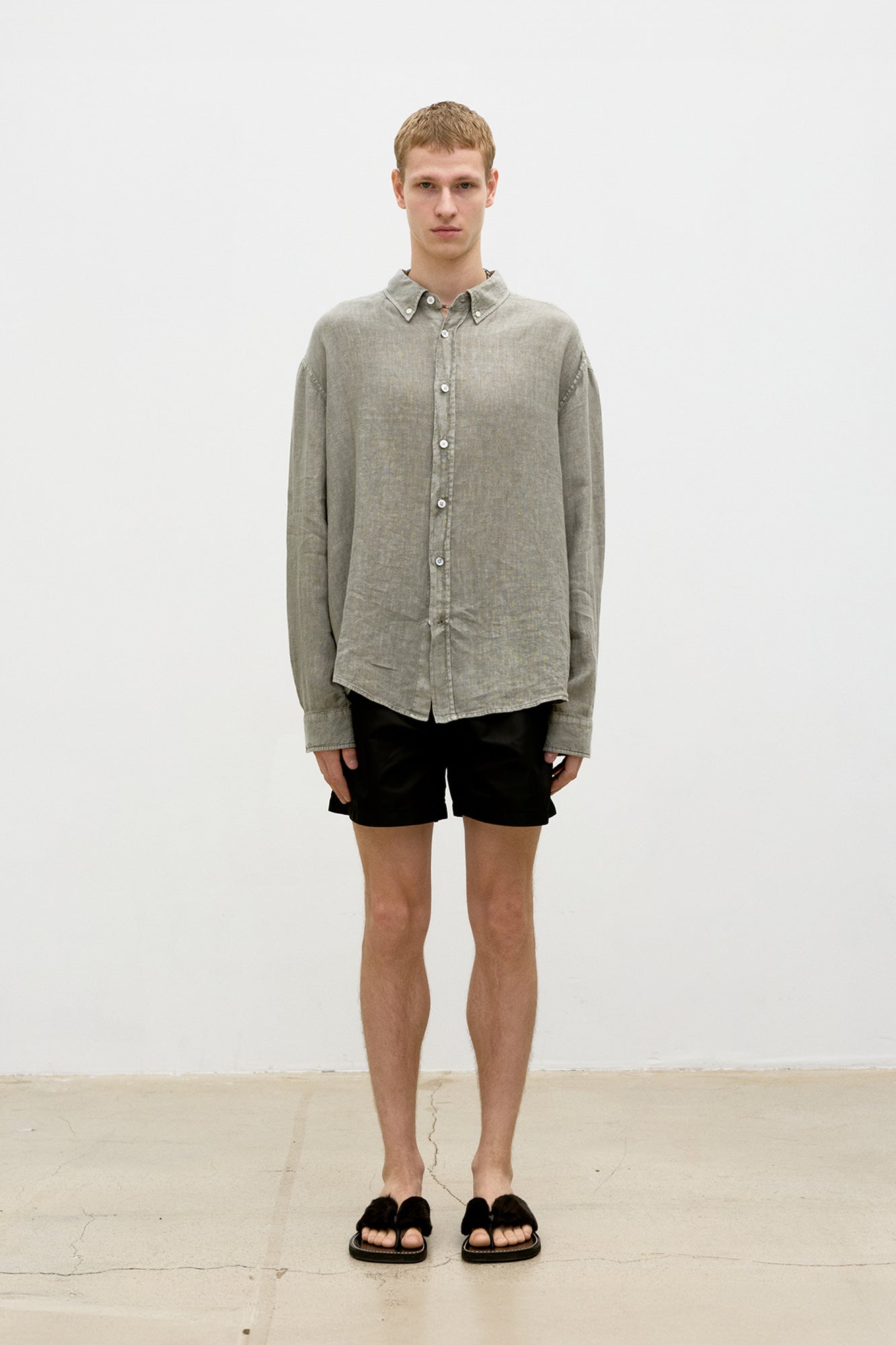 Linen dyed oversized shirt (Washed sand beige)