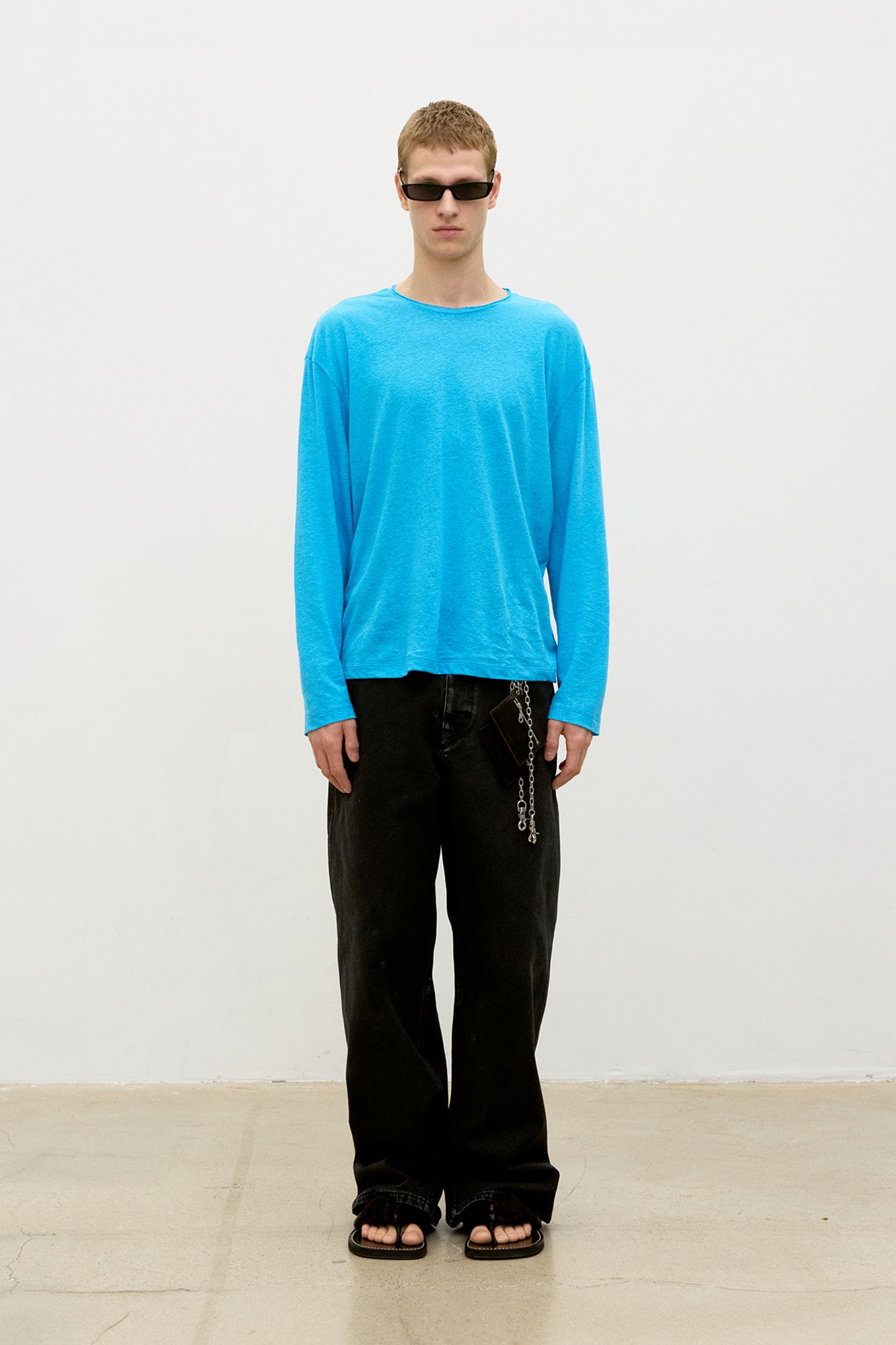 Linen blend long sleeve t-shirt (Blue opal)