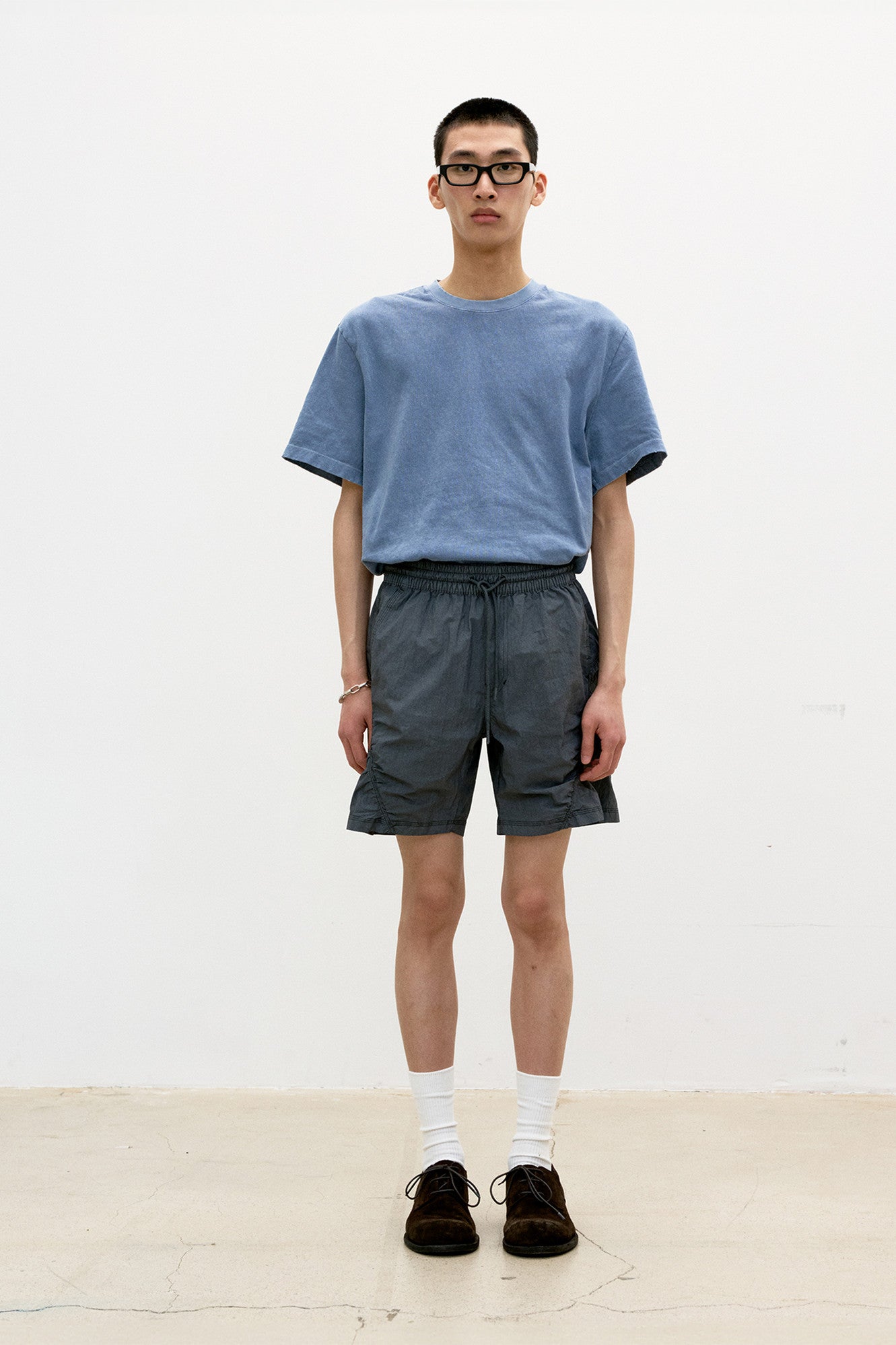 Damaged color dyed crop t-shirt (Washed blue)