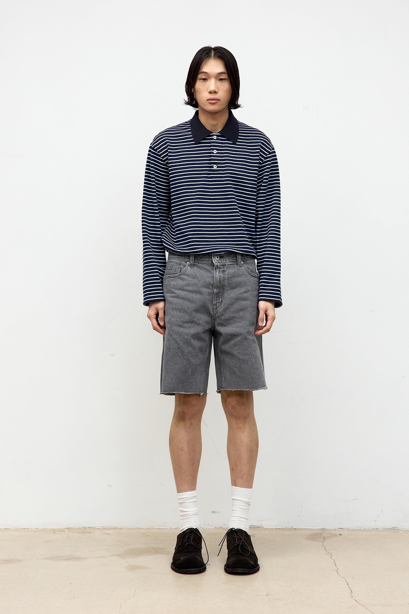 Multi-stripe pique polo shirt (Navy)
