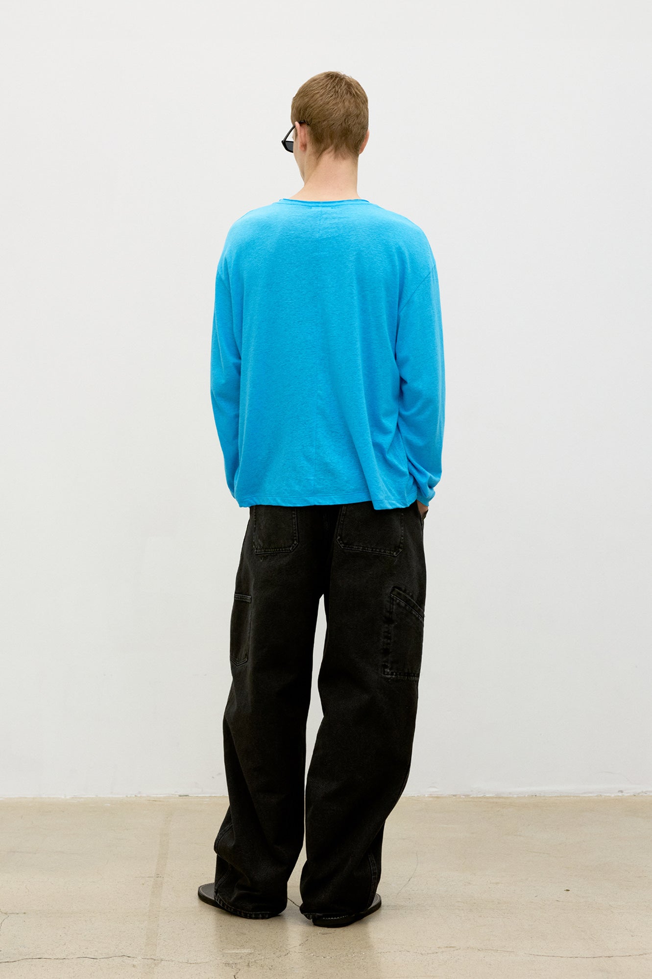 Linen blend long sleeve t-shirt (Blue opal)