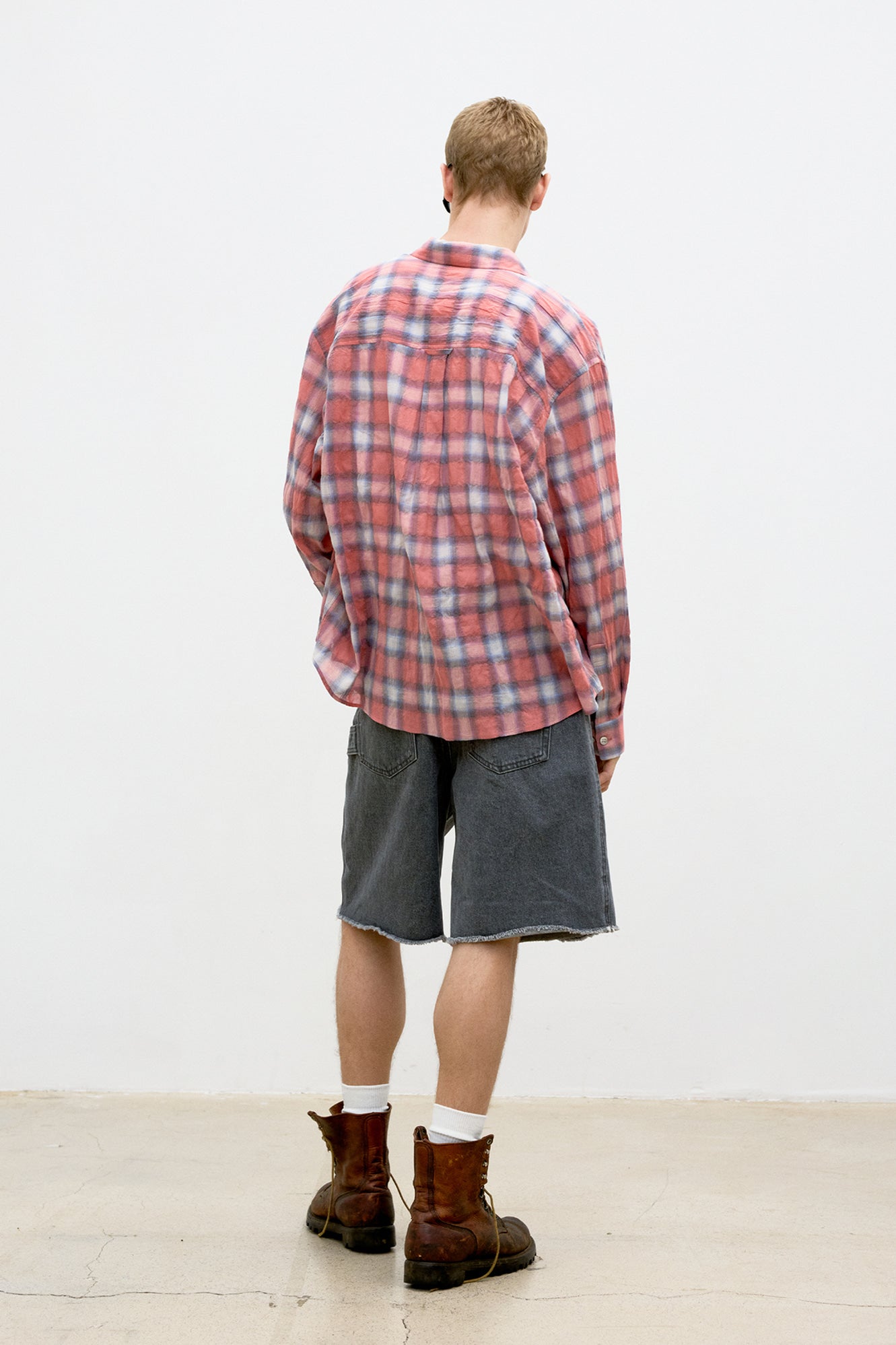 Seersucker ombre checkered shirt (Pink check)