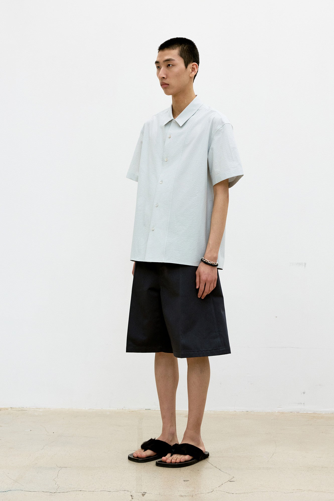 Panel line camp collar half shirt (Cool gray)