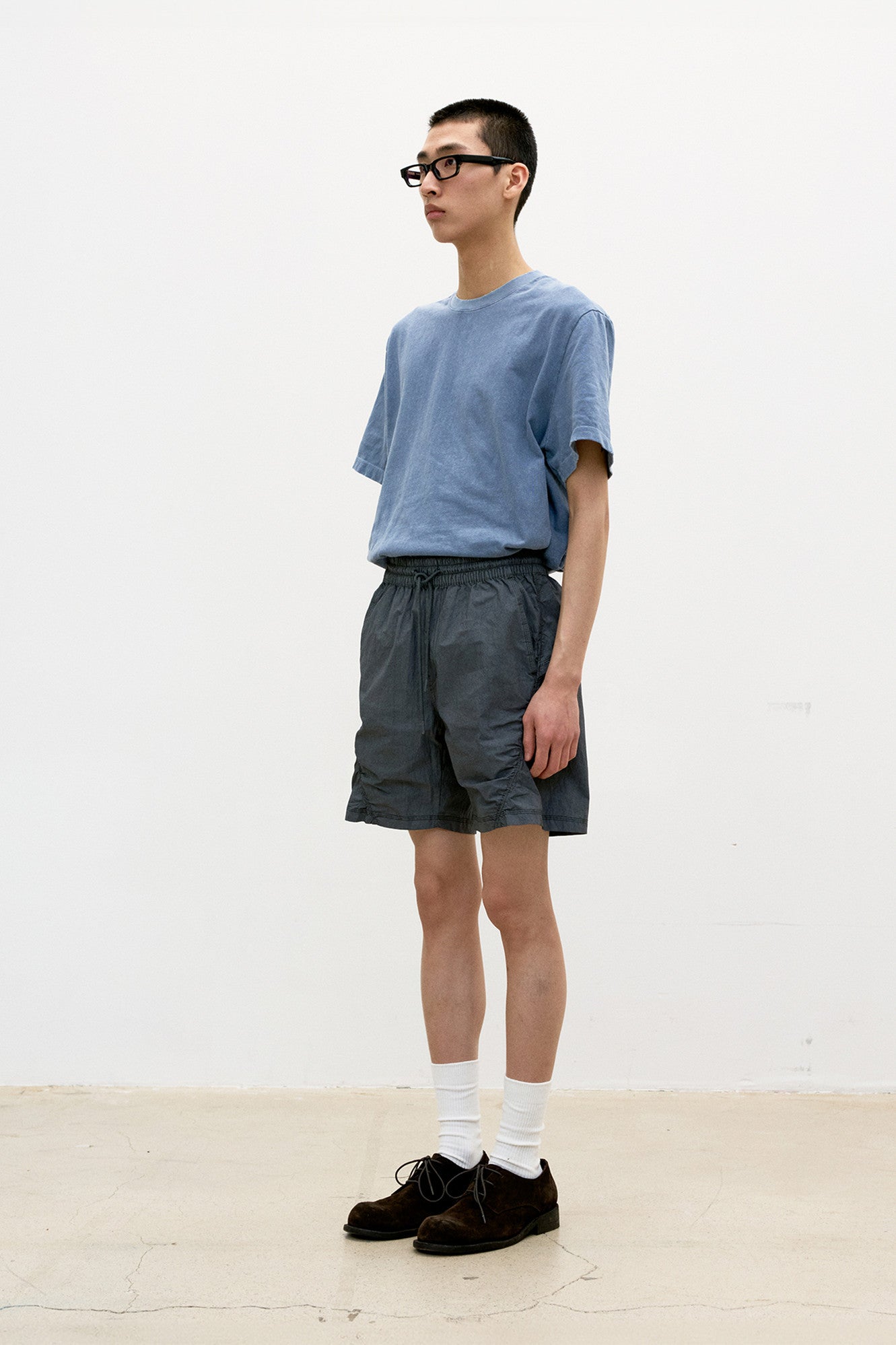 Damaged color dyed crop t-shirt (Washed blue)