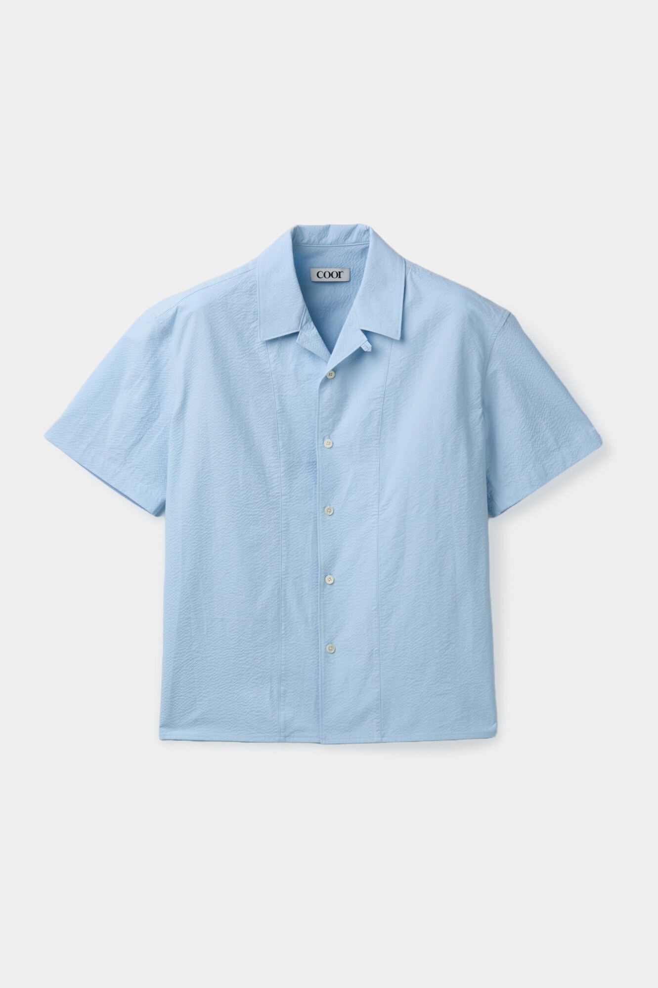 Panel line camp collar half shirt (Sky blue)