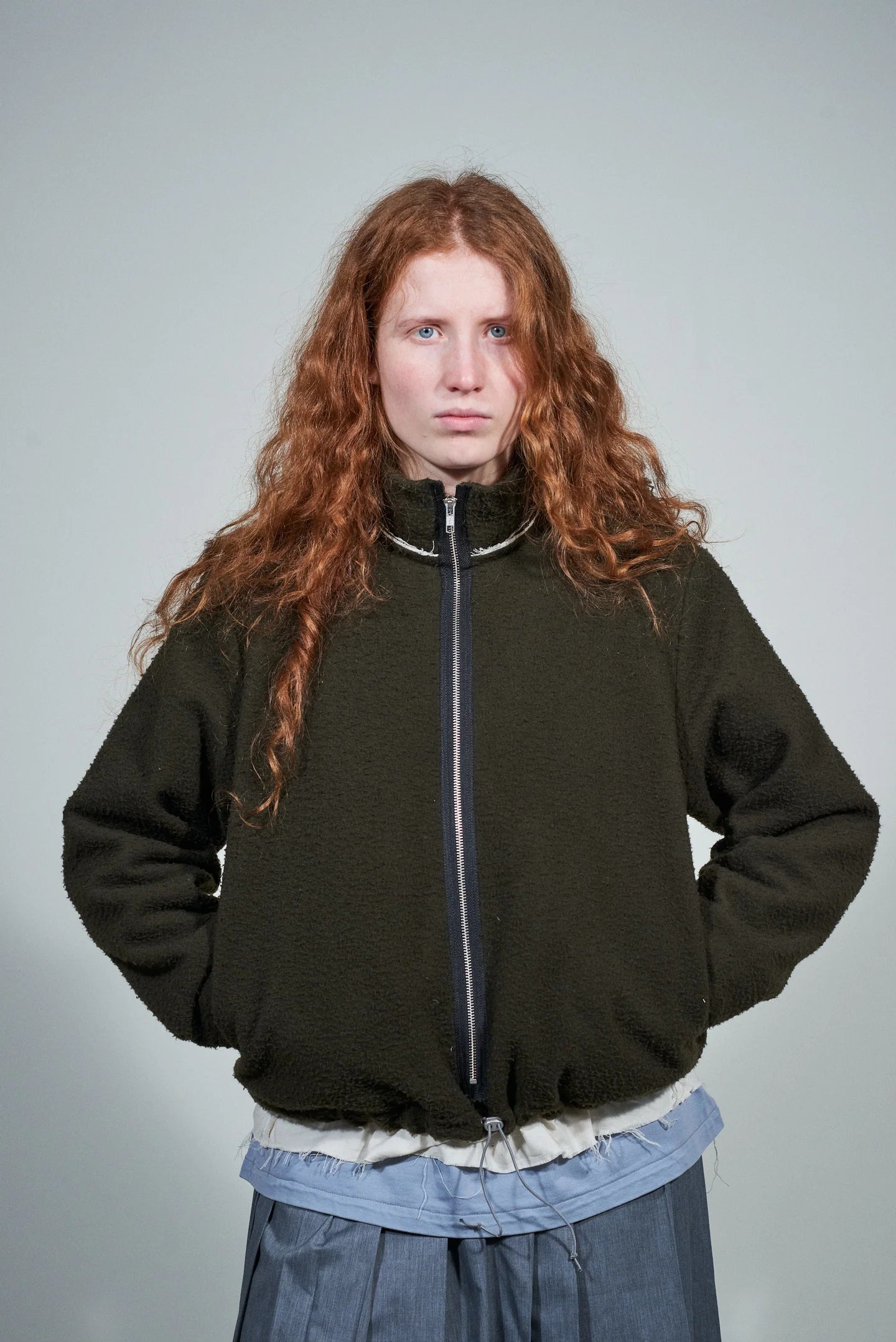 CF.22.09.05.02 FLEECE ANORAK pilled wool fleece green