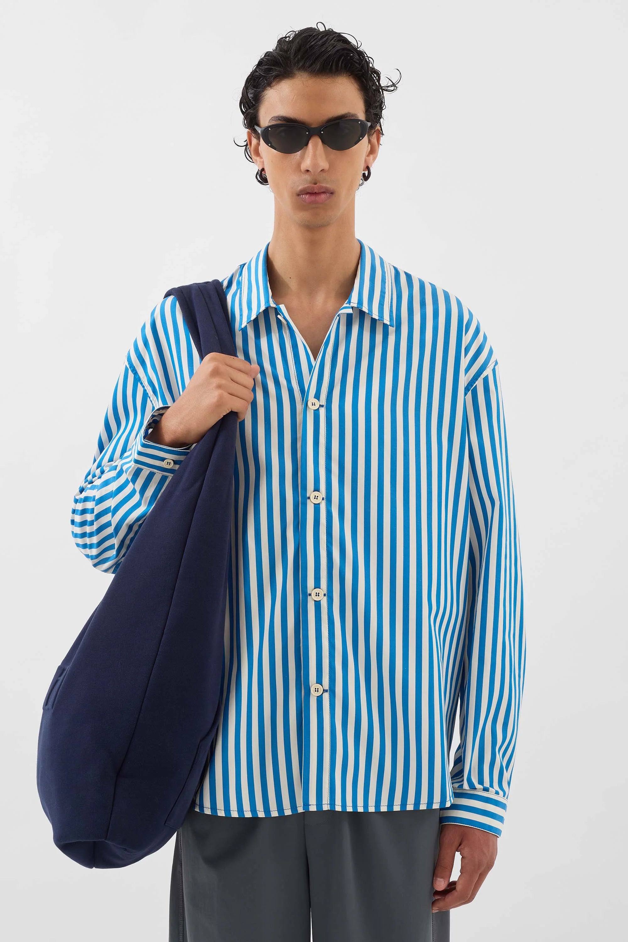 OVER SHIRT / bluette & off white stripes