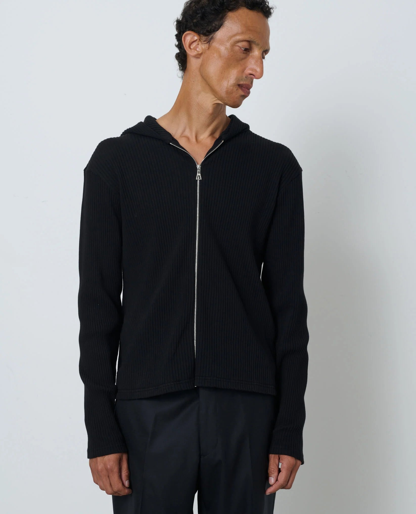 RIB ZIP SWEAT - 999 BLACK