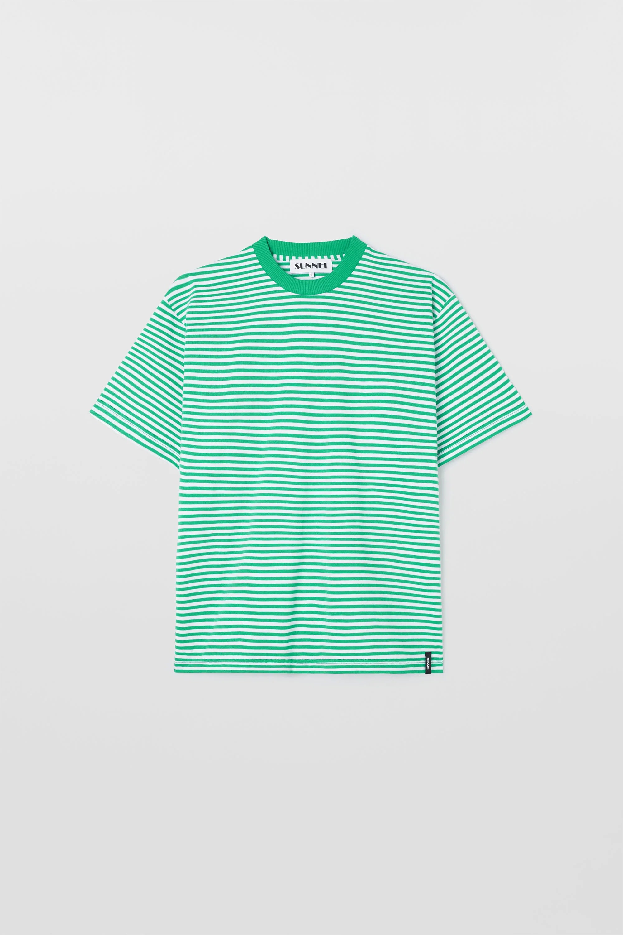 OVER T-SHIRT / off white & bright green stripes