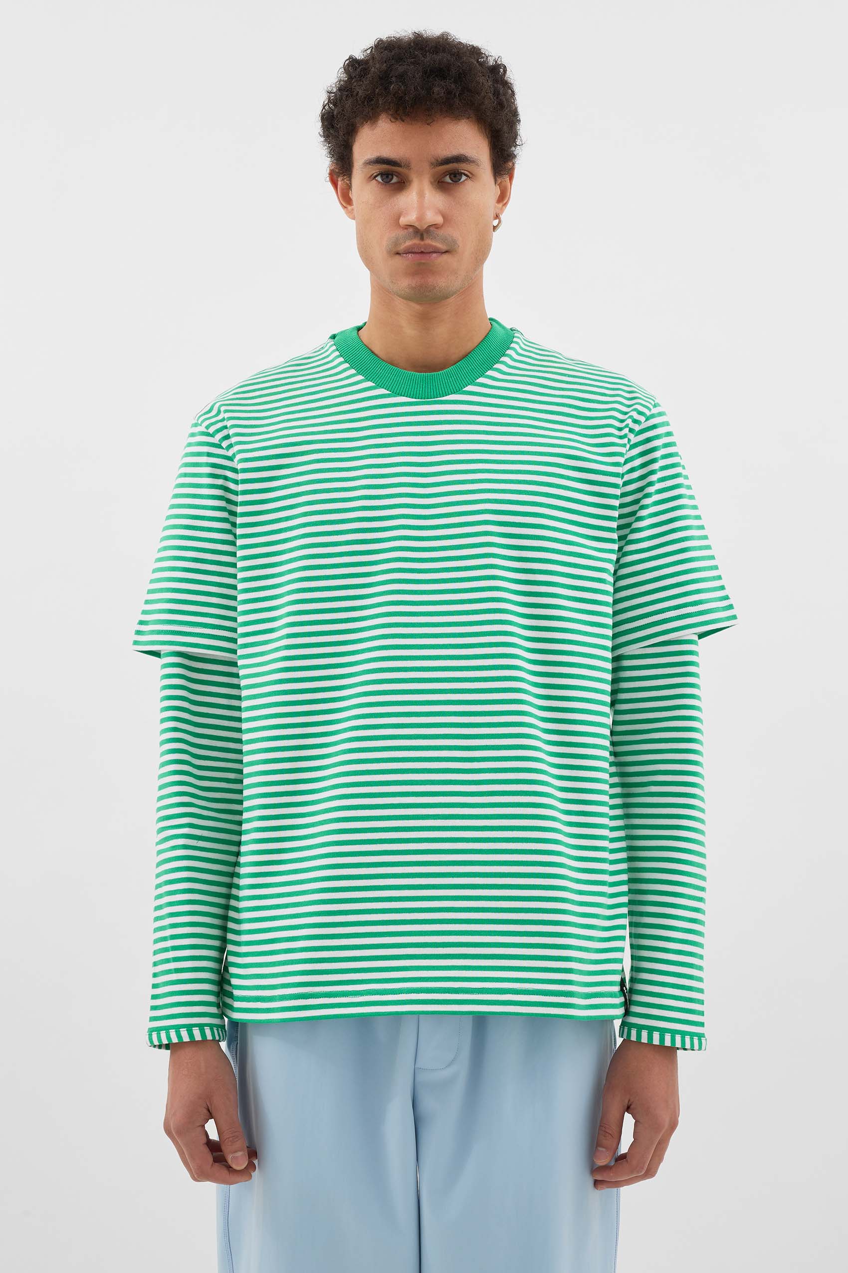 OVER T-SHIRT / off white & bright green stripes