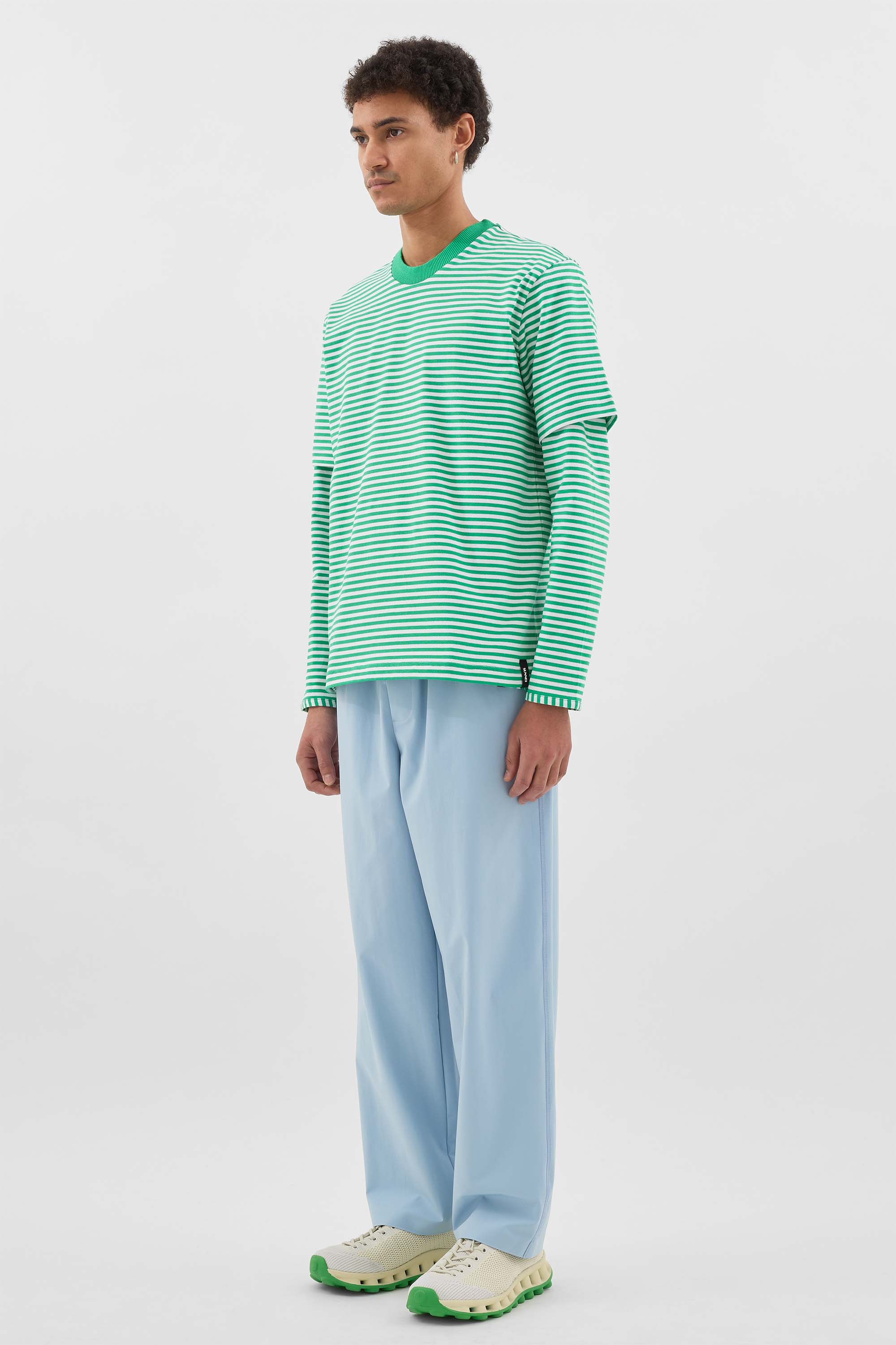 OVER T-SHIRT / off white & bright green stripes