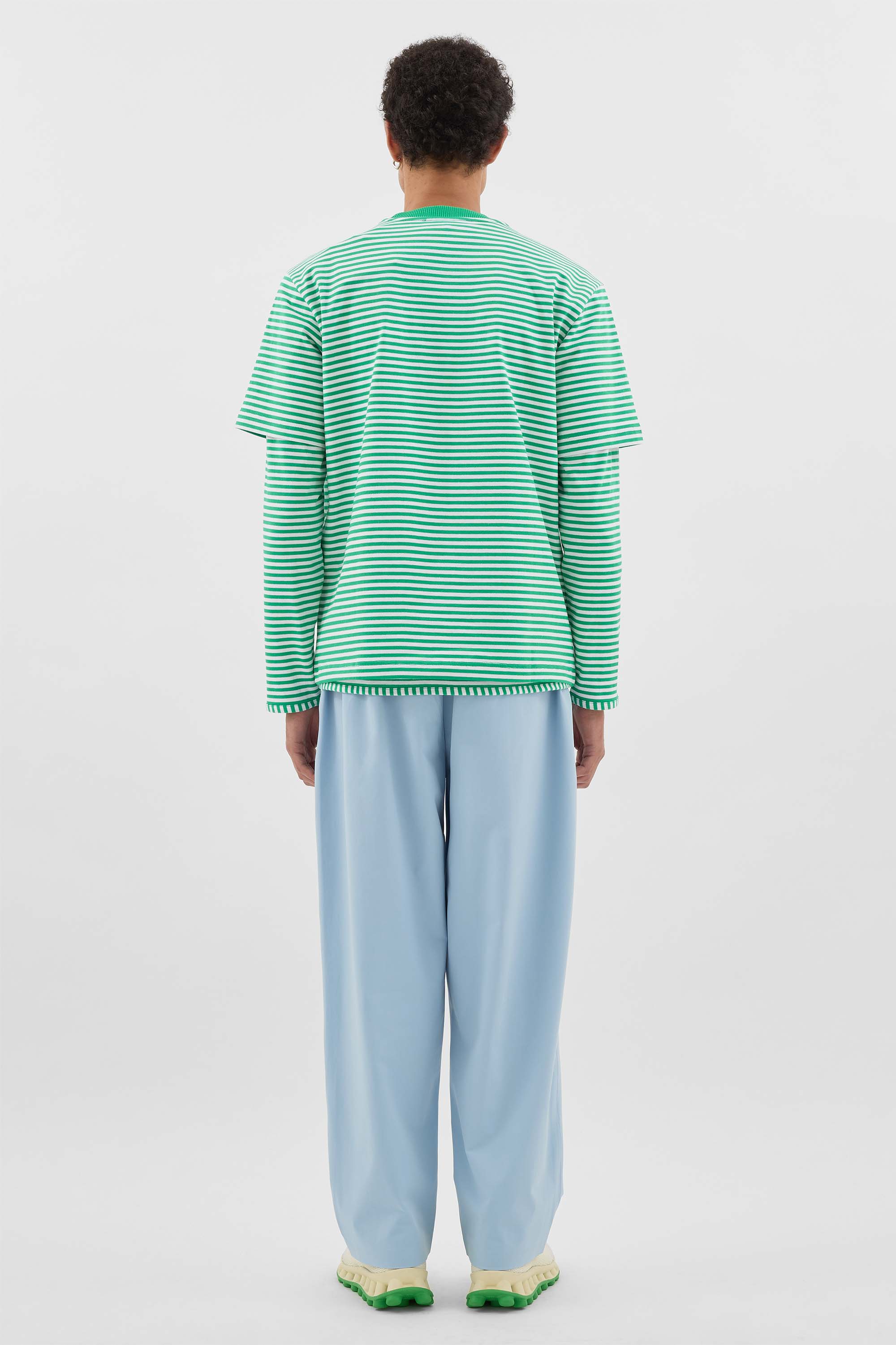 OVER T-SHIRT / off white & bright green stripes