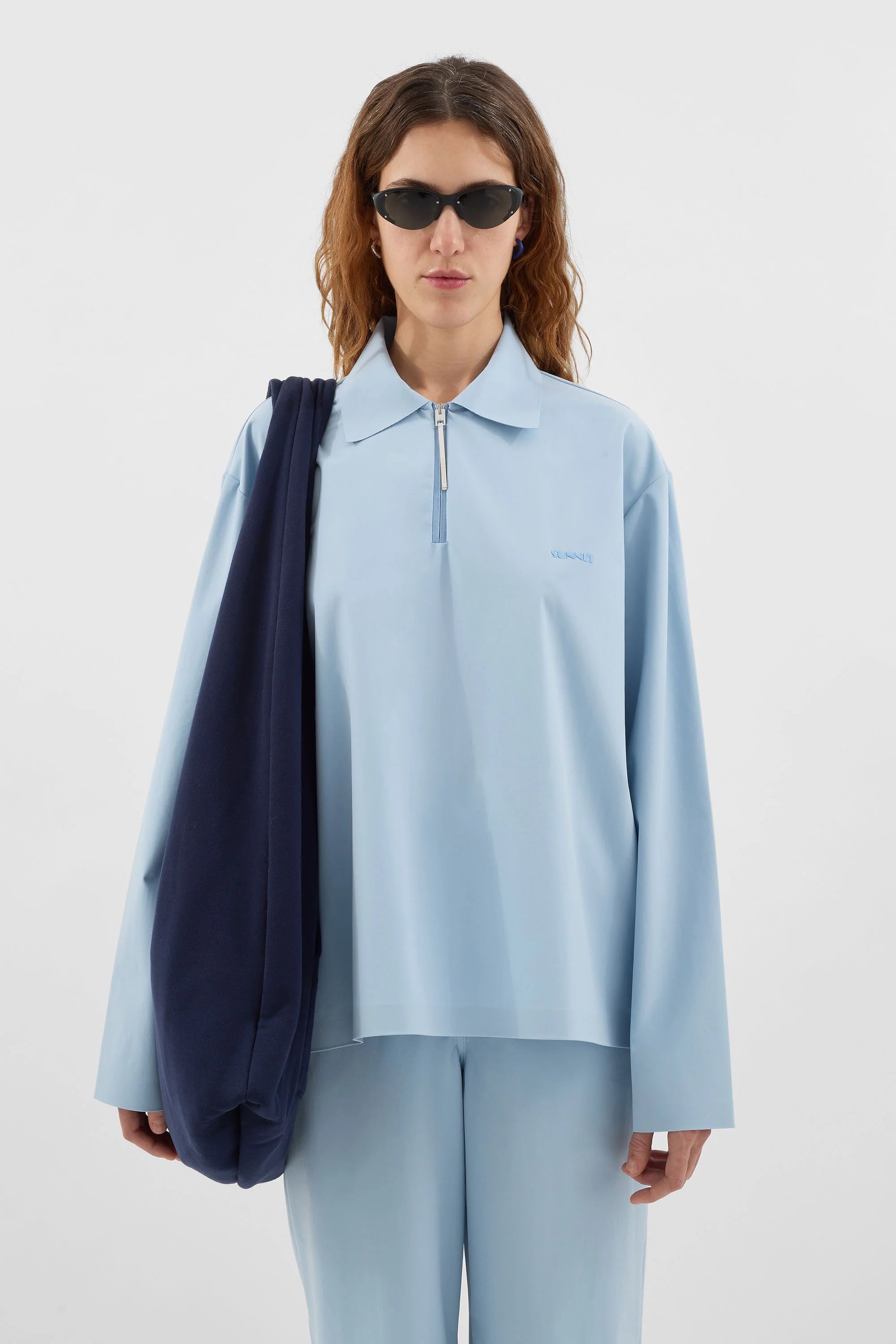 LONGSLEEVE POLO W ZIP / azure