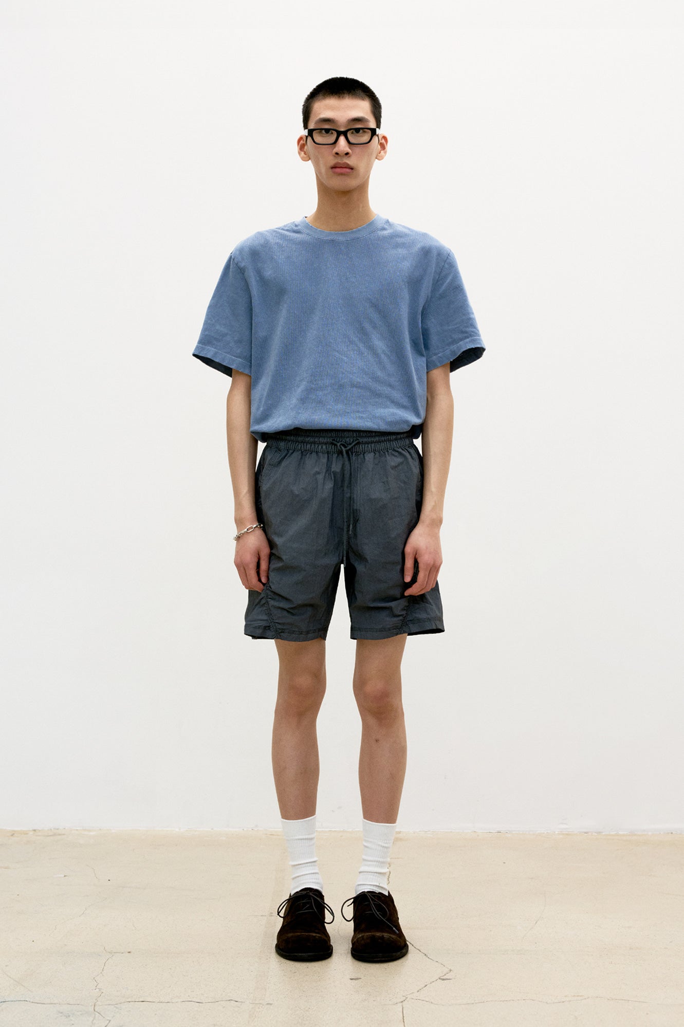 Garment dyed nylon short pants (Washed charcoal)