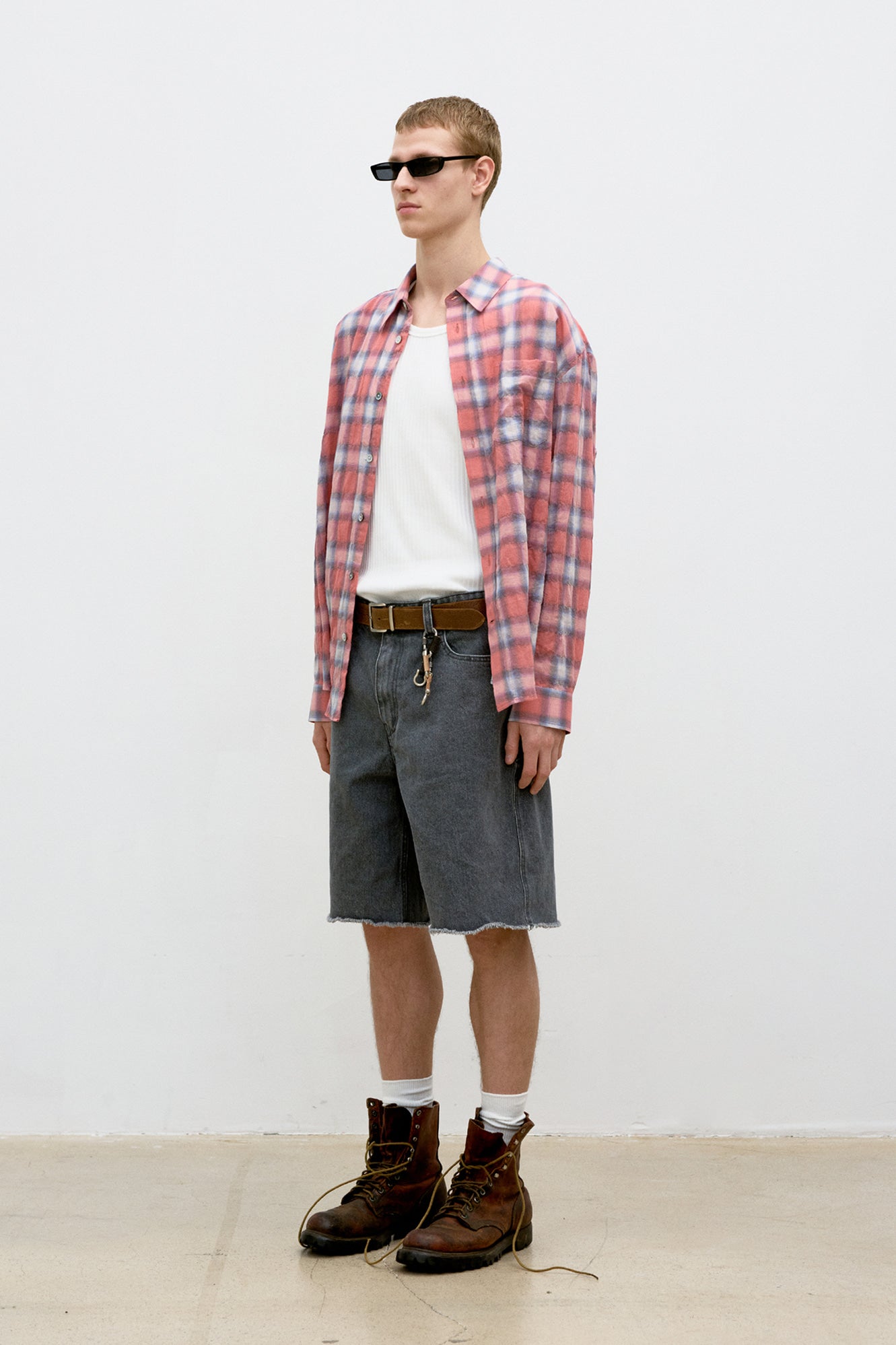 Seersucker ombre checkered shirt (Pink check)