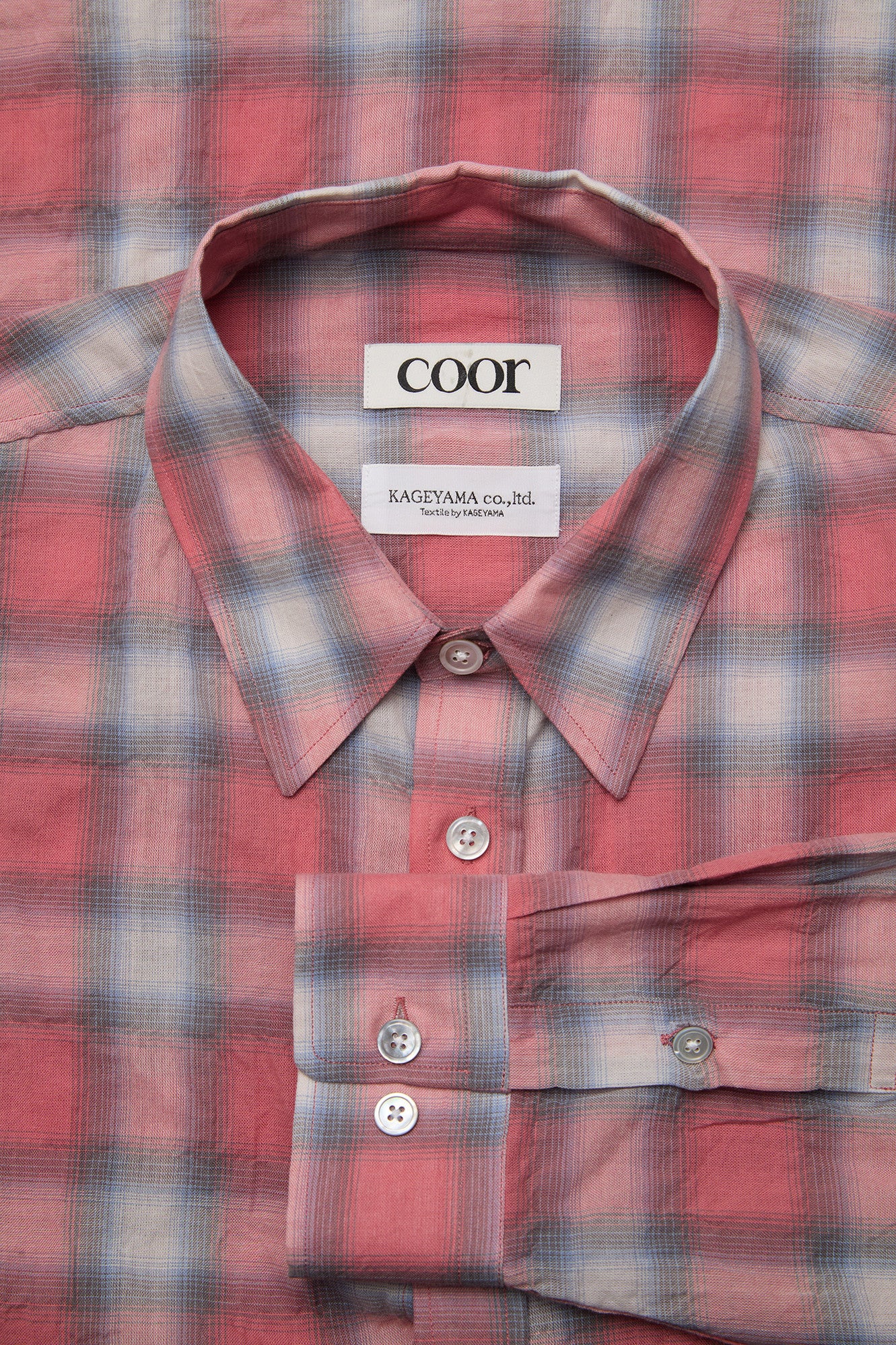 Seersucker ombre checkered shirt (Pink check)