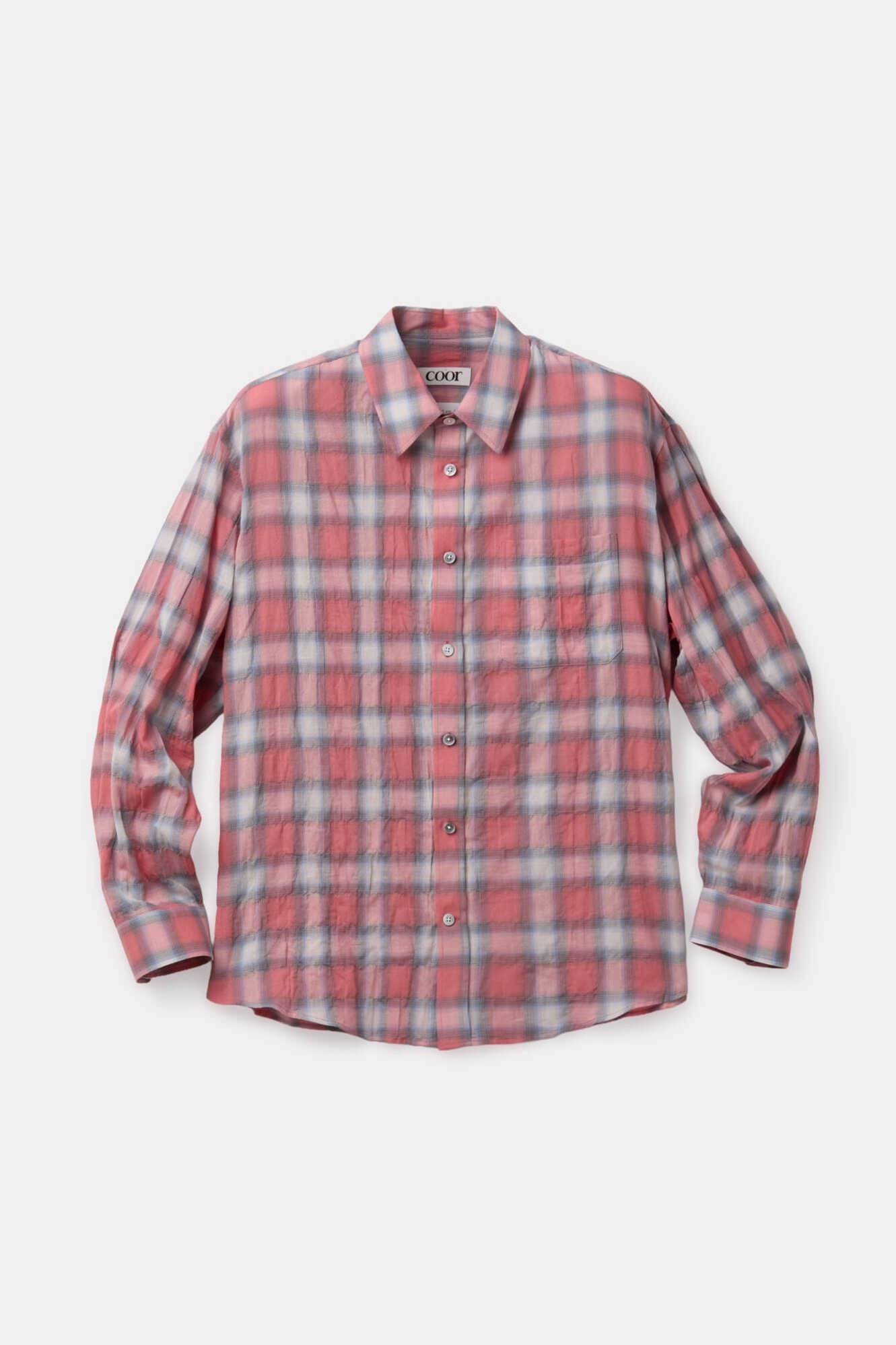 Seersucker ombre checkered shirt (Pink check)