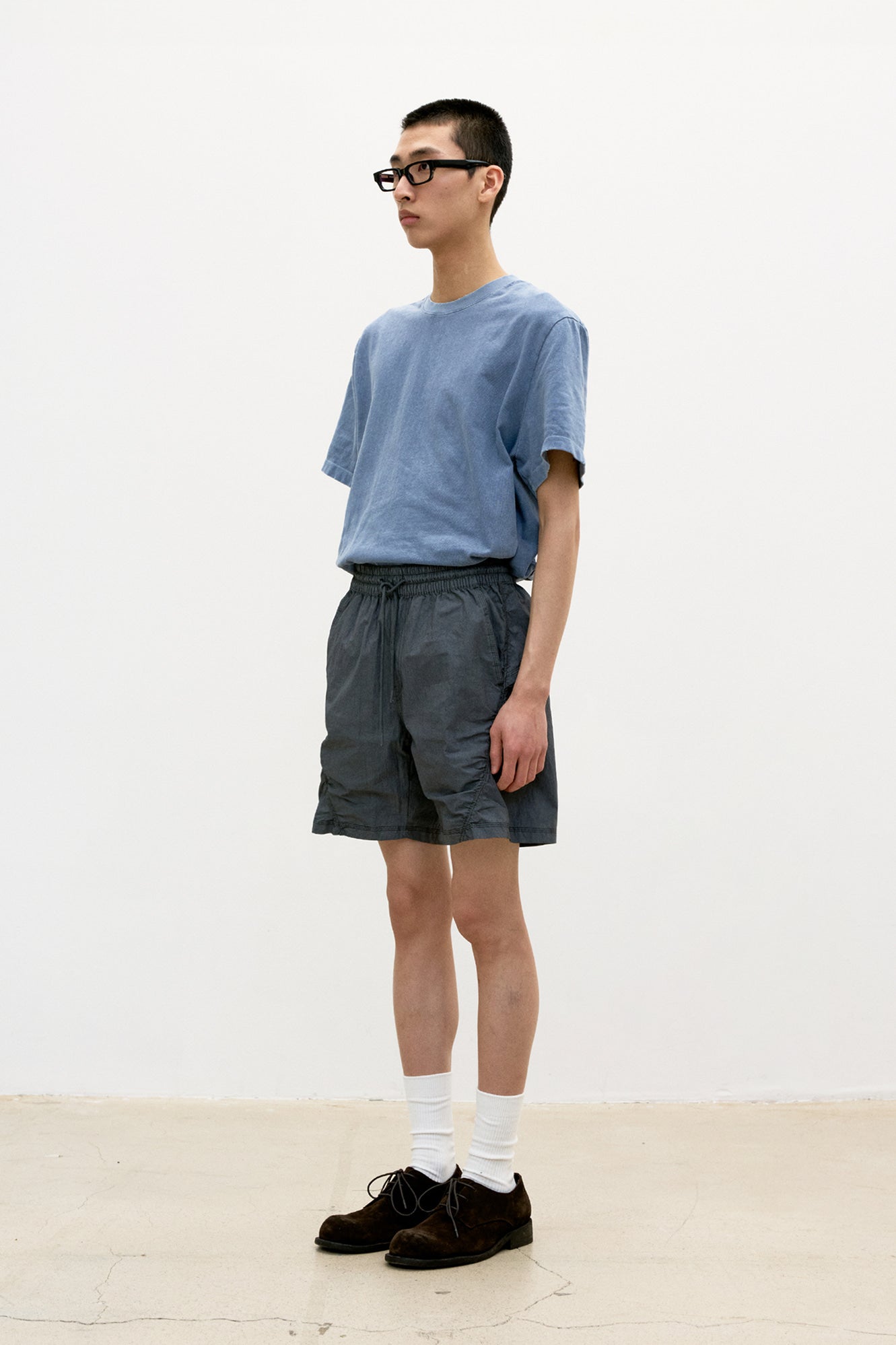 Garment dyed nylon short pants (Washed charcoal)