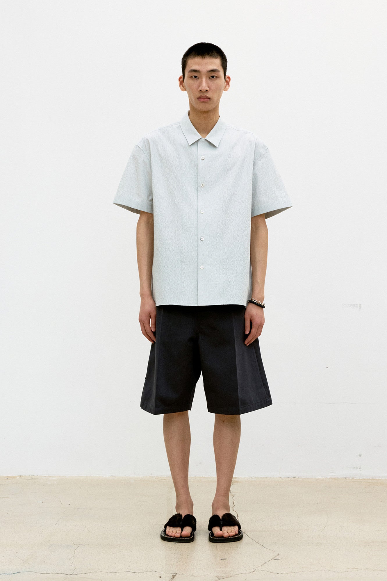 Panel line camp collar half shirt (Cool gray)