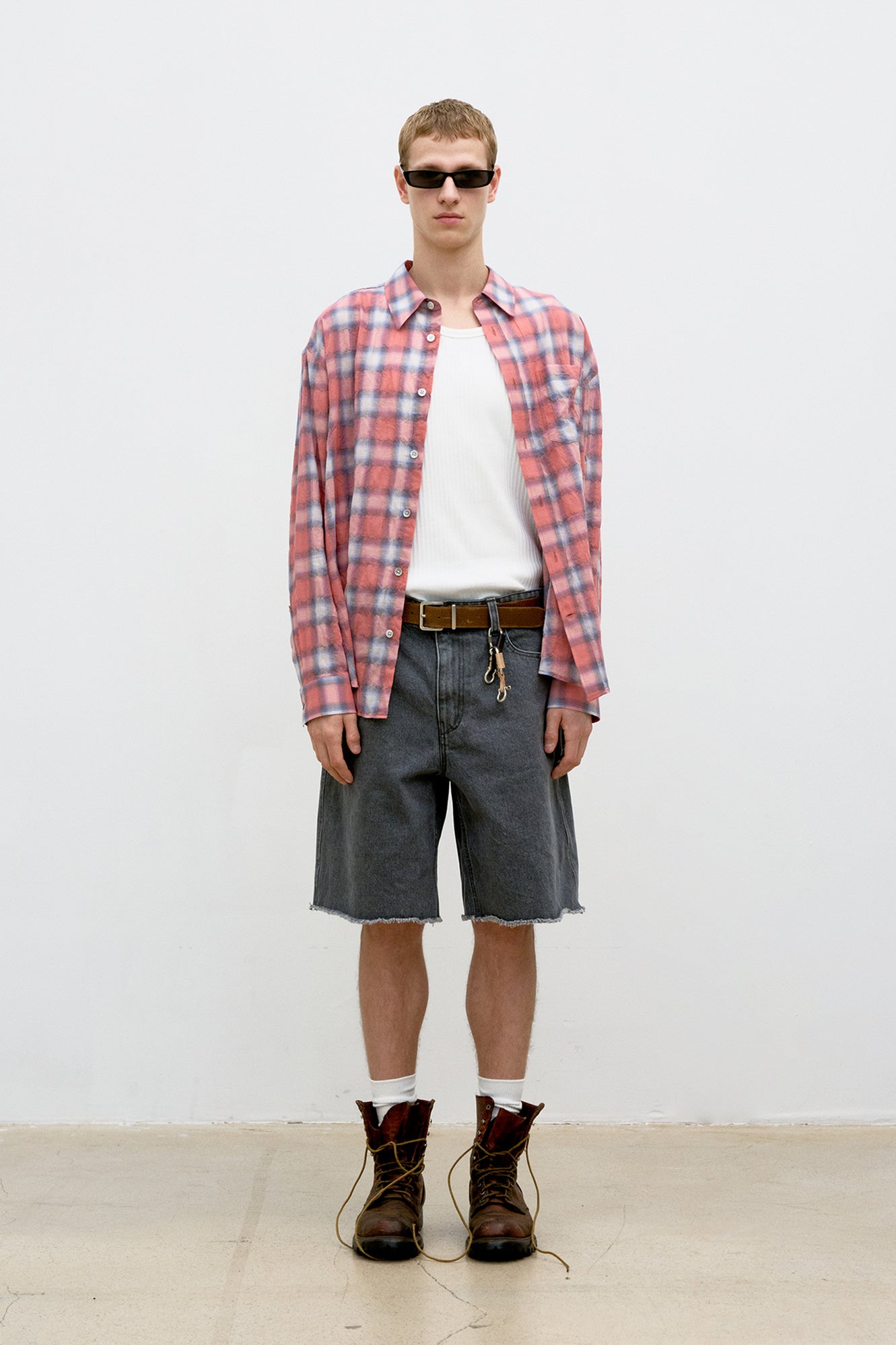 Seersucker ombre checkered shirt (Pink check)