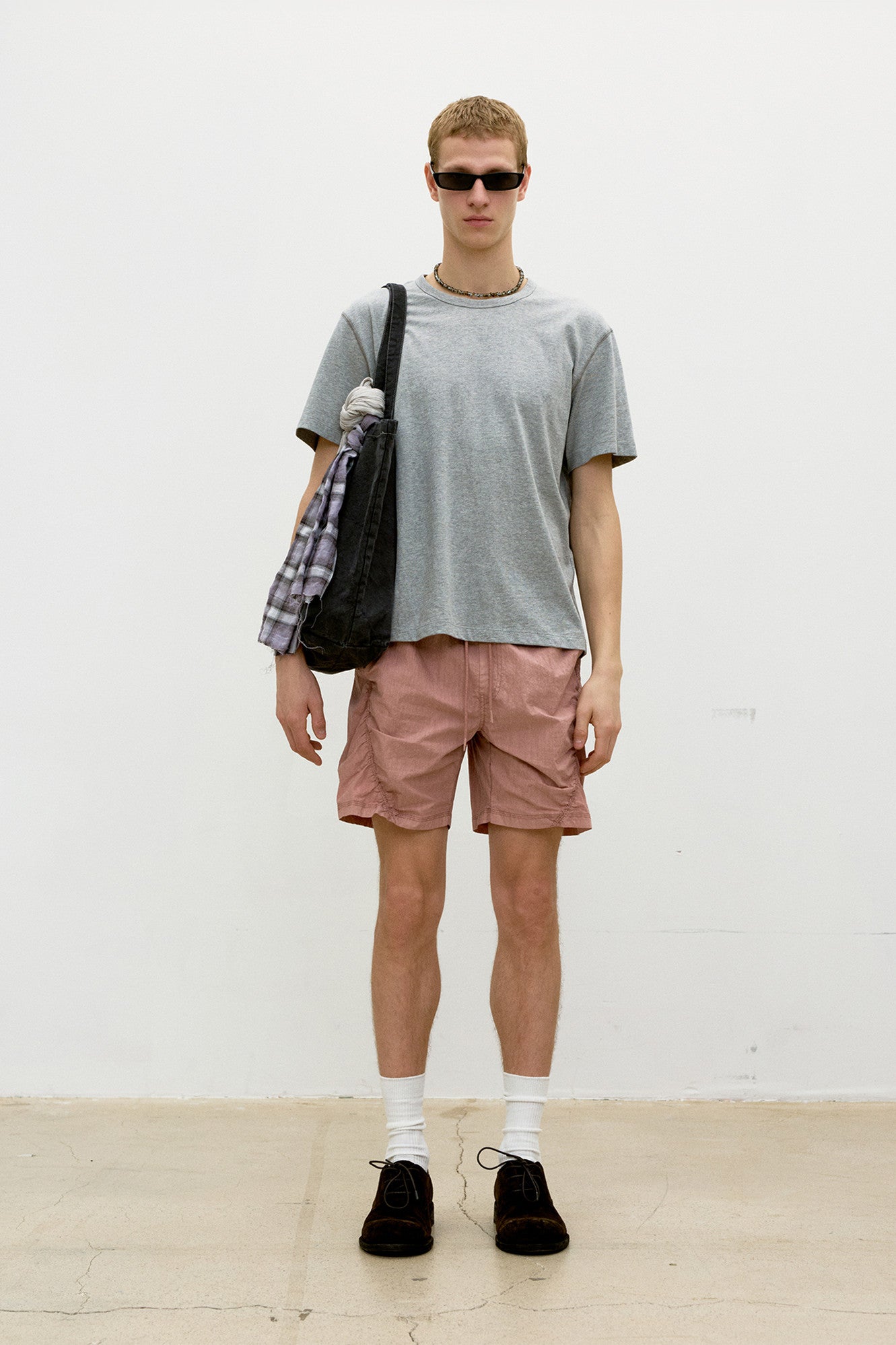 Chain stitch pointed crop t-shirt (Melange gray)