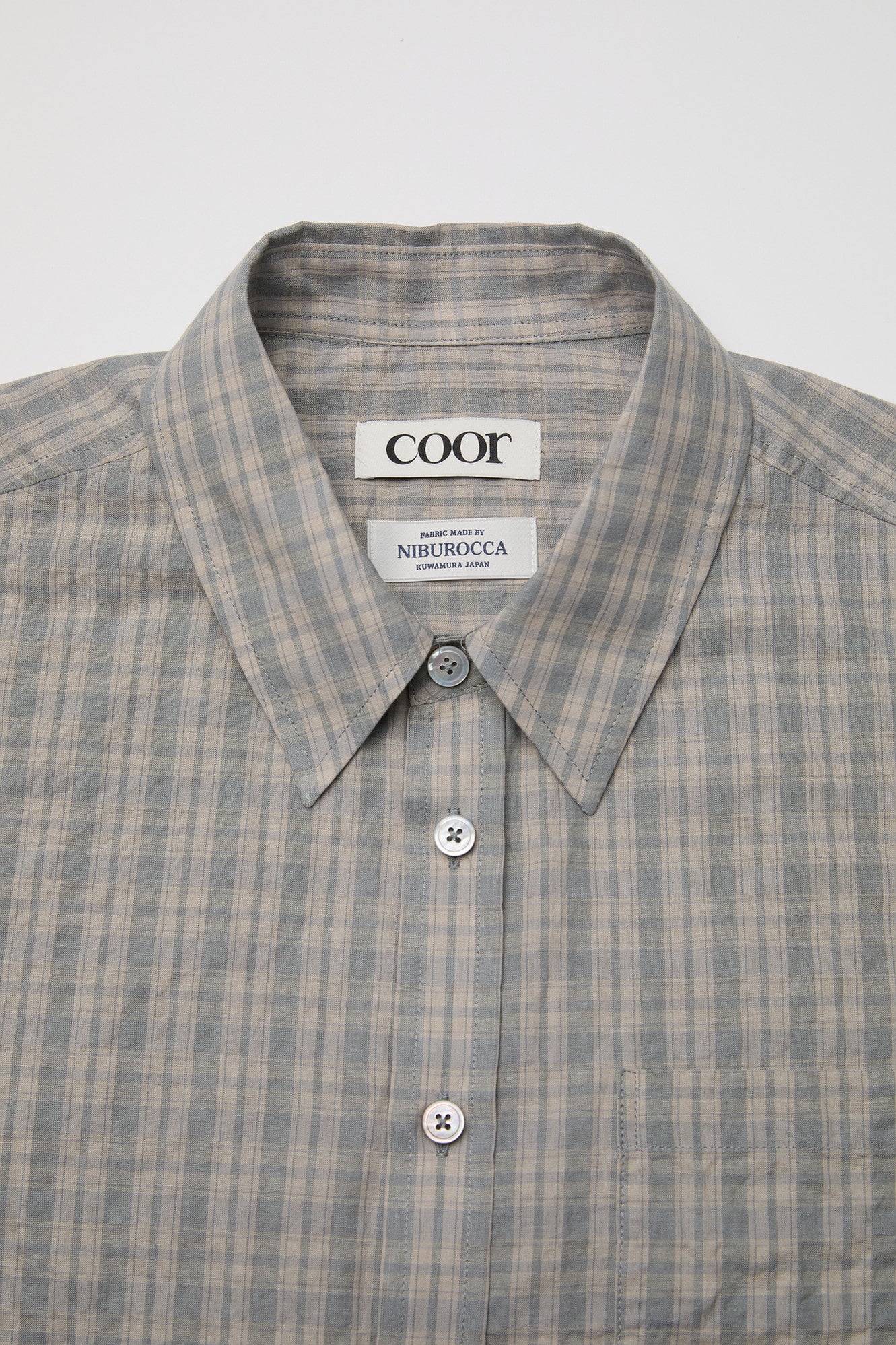 Alternative wrinkle check half shirt (Washed khaki beige)