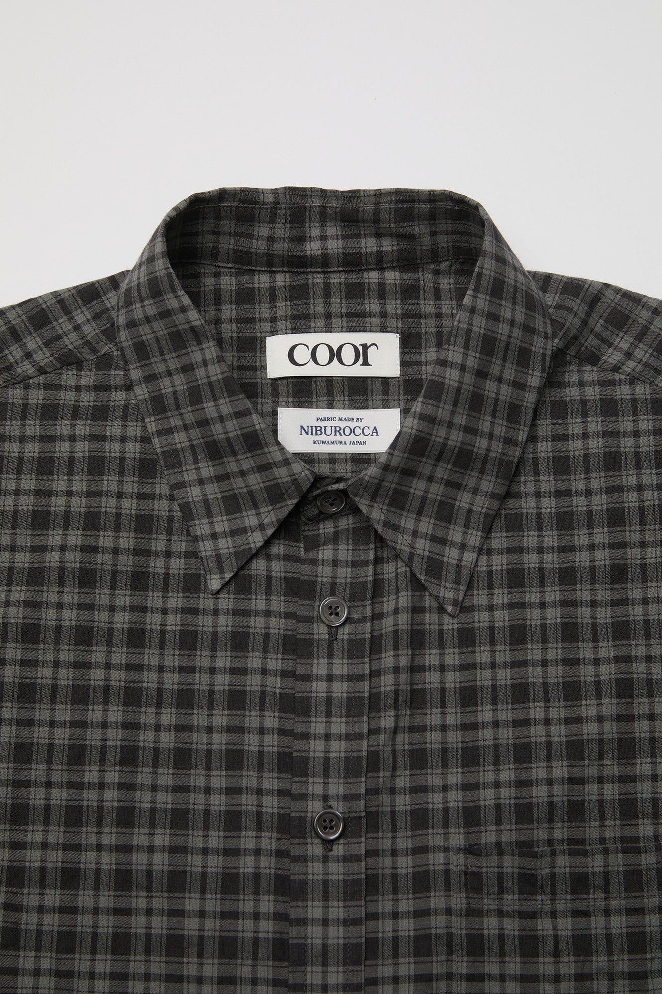 Alternative wrinkle check half shirt (Washed black)