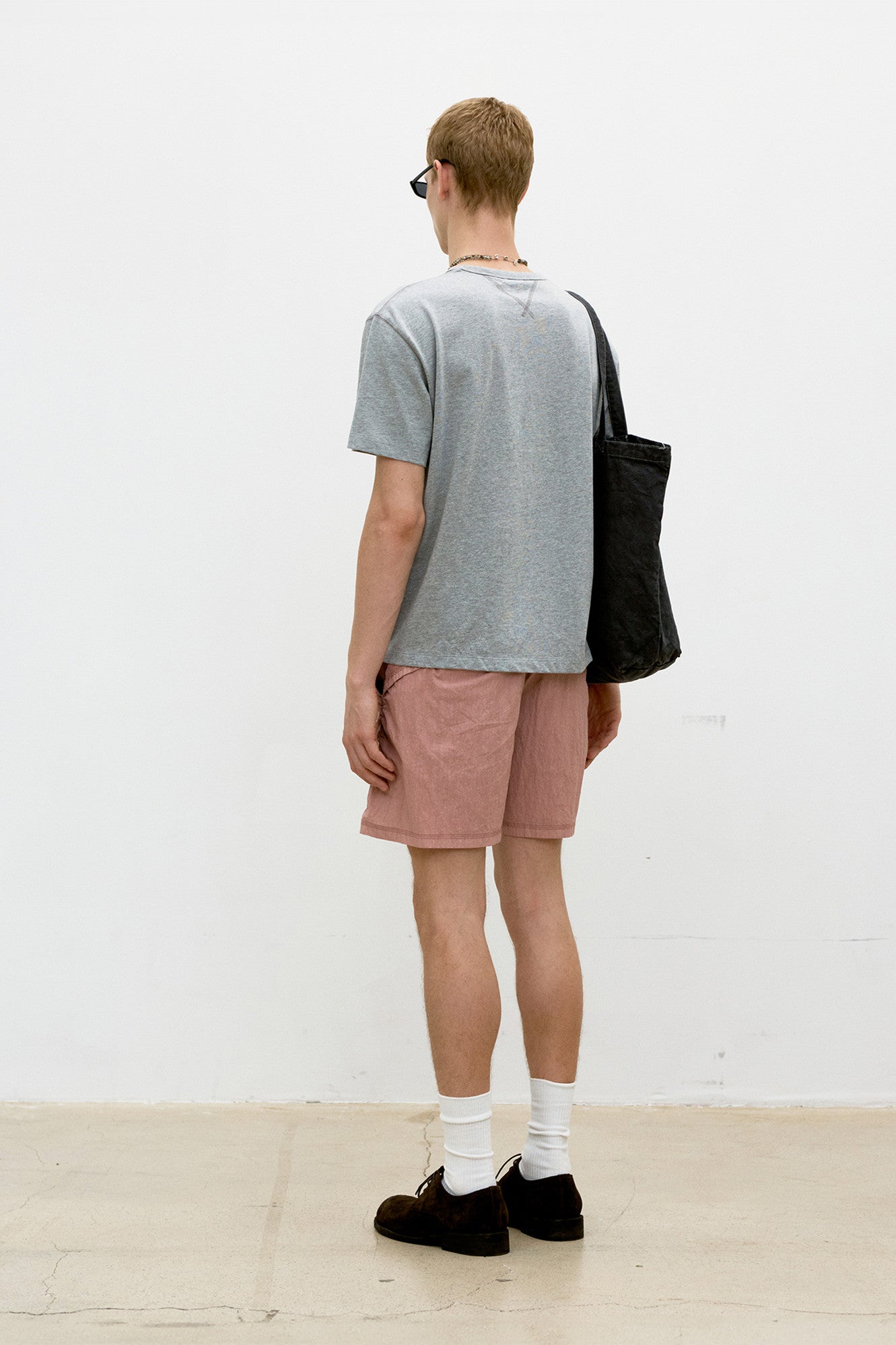 Chain stitch pointed crop t-shirt (Melange gray)